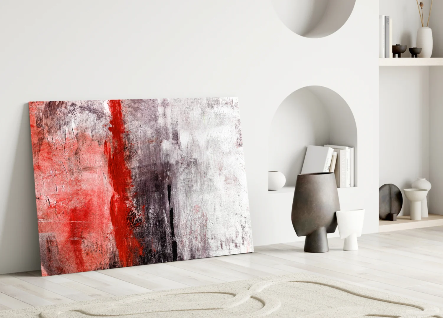 Crimson Stripe Gray Texture Glass Wall Art - Image 3