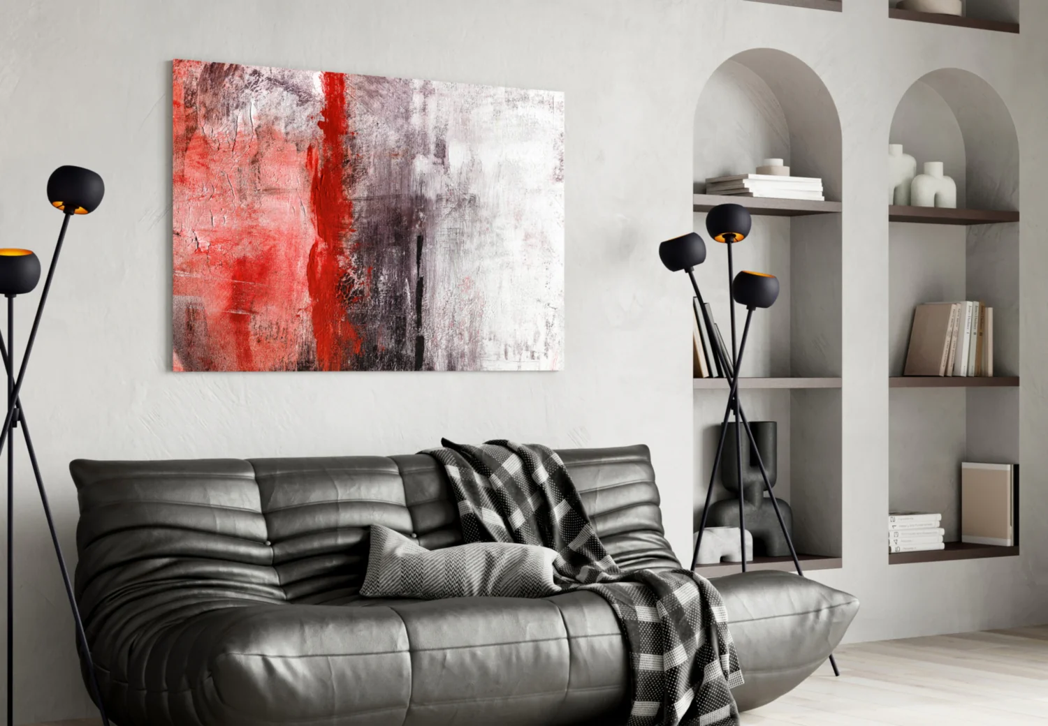 Crimson Stripe Gray Texture Glass Wall Art - Image 4