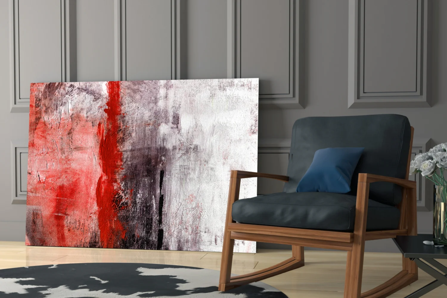 Crimson Stripe Gray Texture Glass Wall Art - Image 6
