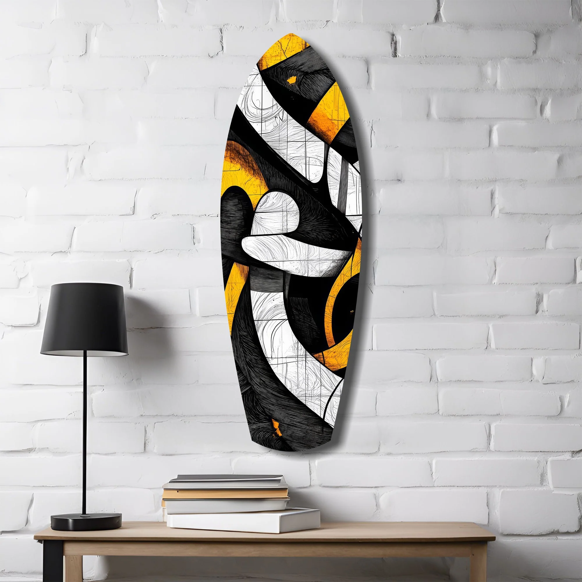 Cubist Abstract Yellow Black Sketch Glass Wall Art - Image 4
