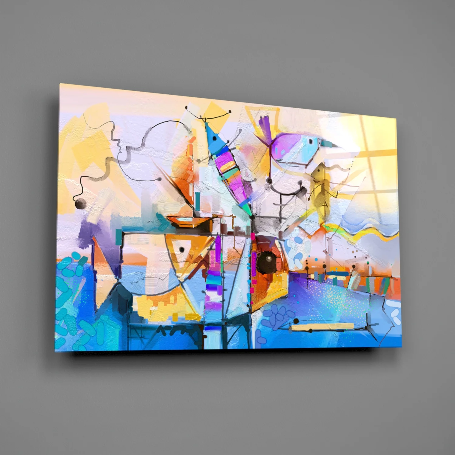 Cubist Harbor Sailboats Glass Wall Art - Image 2
