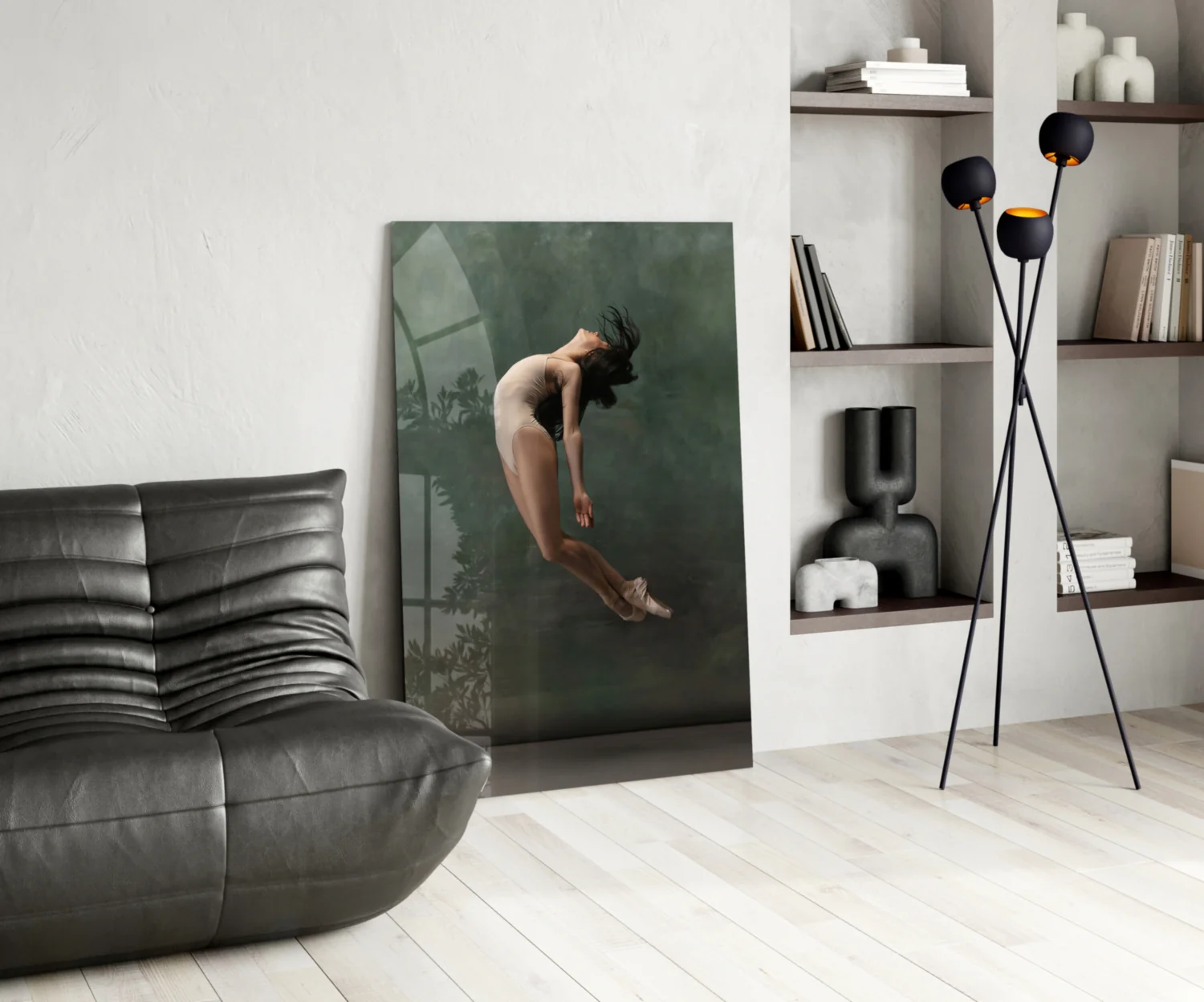 Curled Midair Leap Ballerina Glass Wall Art - Image 6