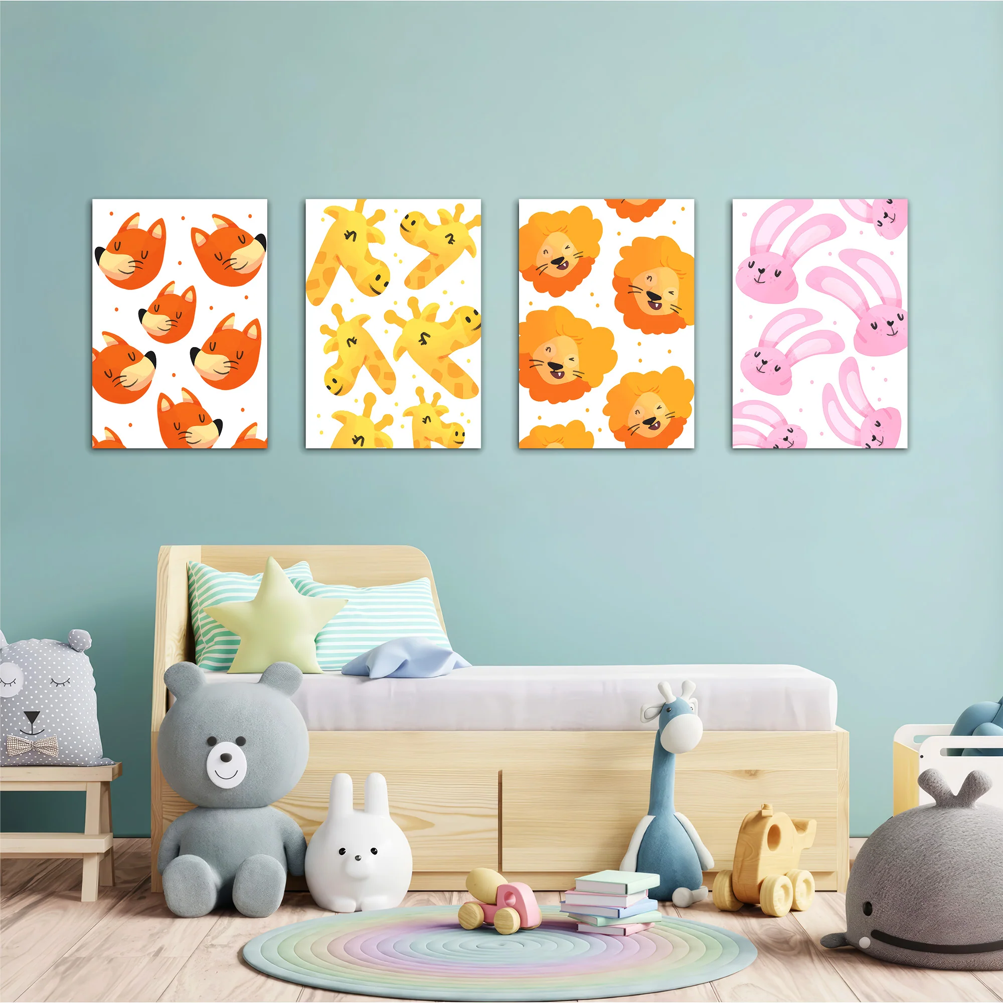 Cute Animal Faces Pattern 4 Pieces Kids Metal Wall Art - Image 2