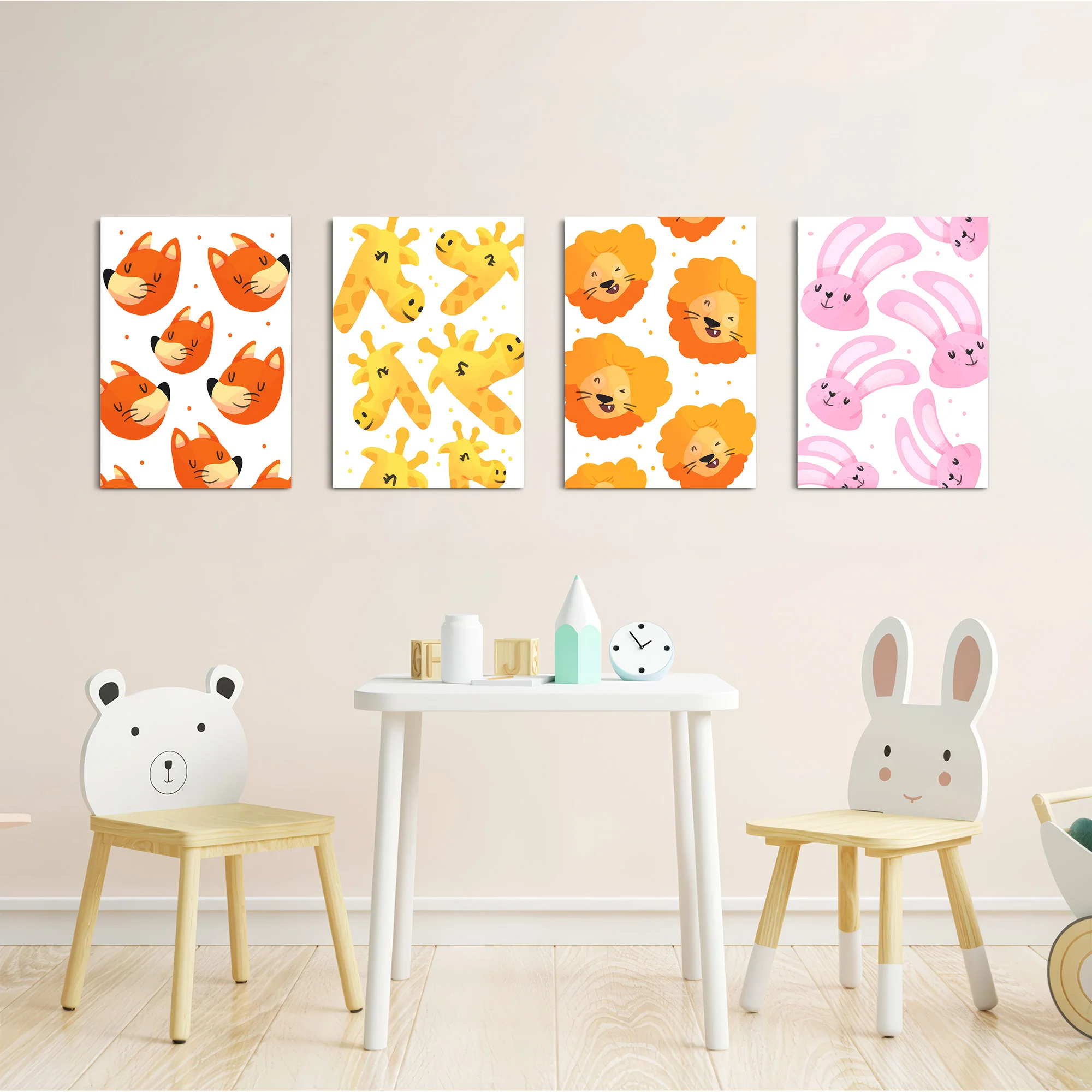 Cute Animal Faces Pattern 4 Pieces Kids Metal Wall Art - Image 5