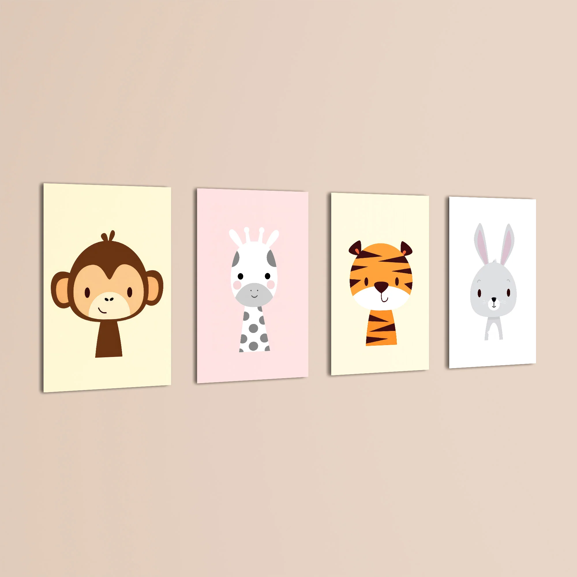 Cute Baby Animals Monkey Giraffe Tiger 4 Pieces Kids Metal Wall Art - Image 3