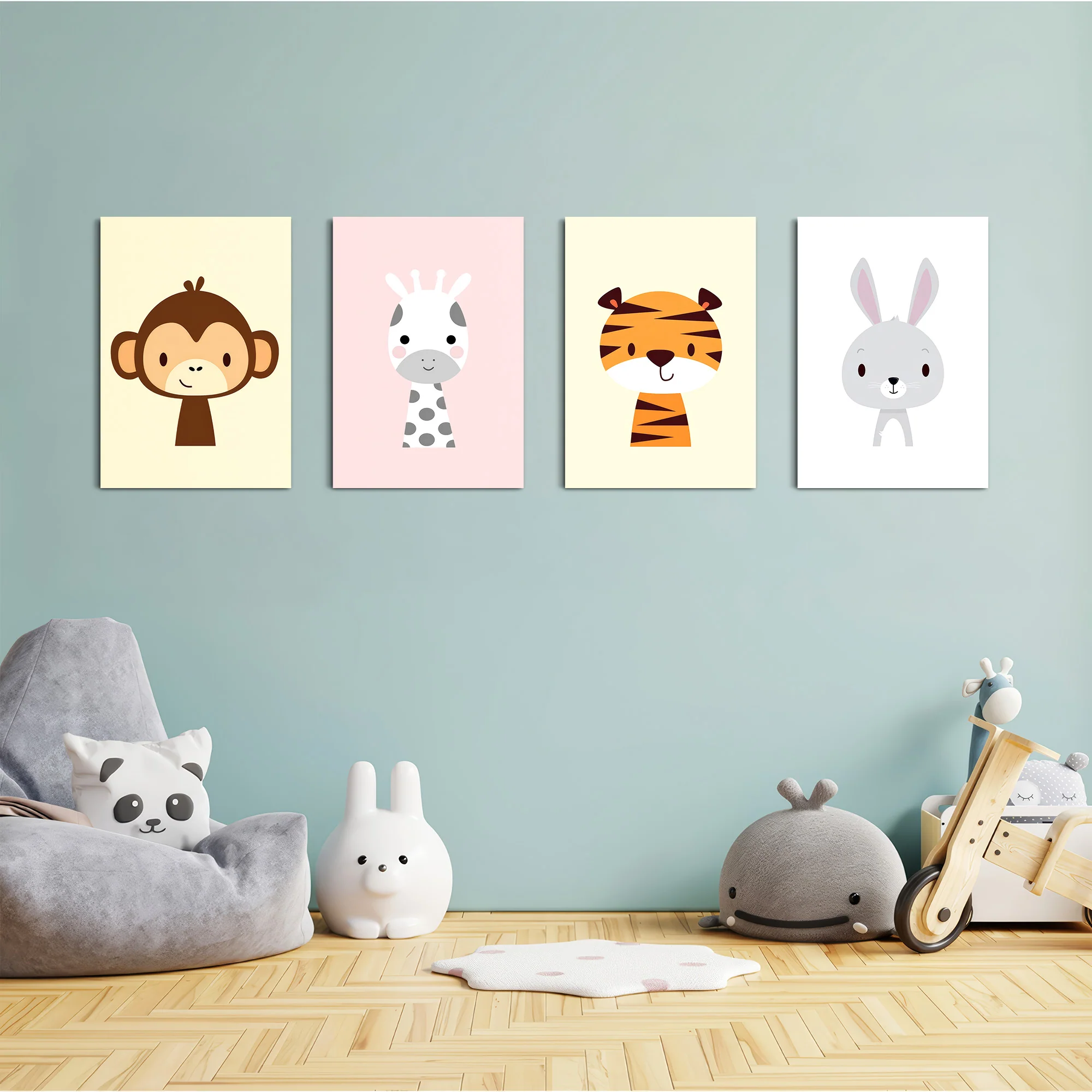 Cute Baby Animals Monkey Giraffe Tiger 4 Pieces Kids Metal Wall Art - Image 4
