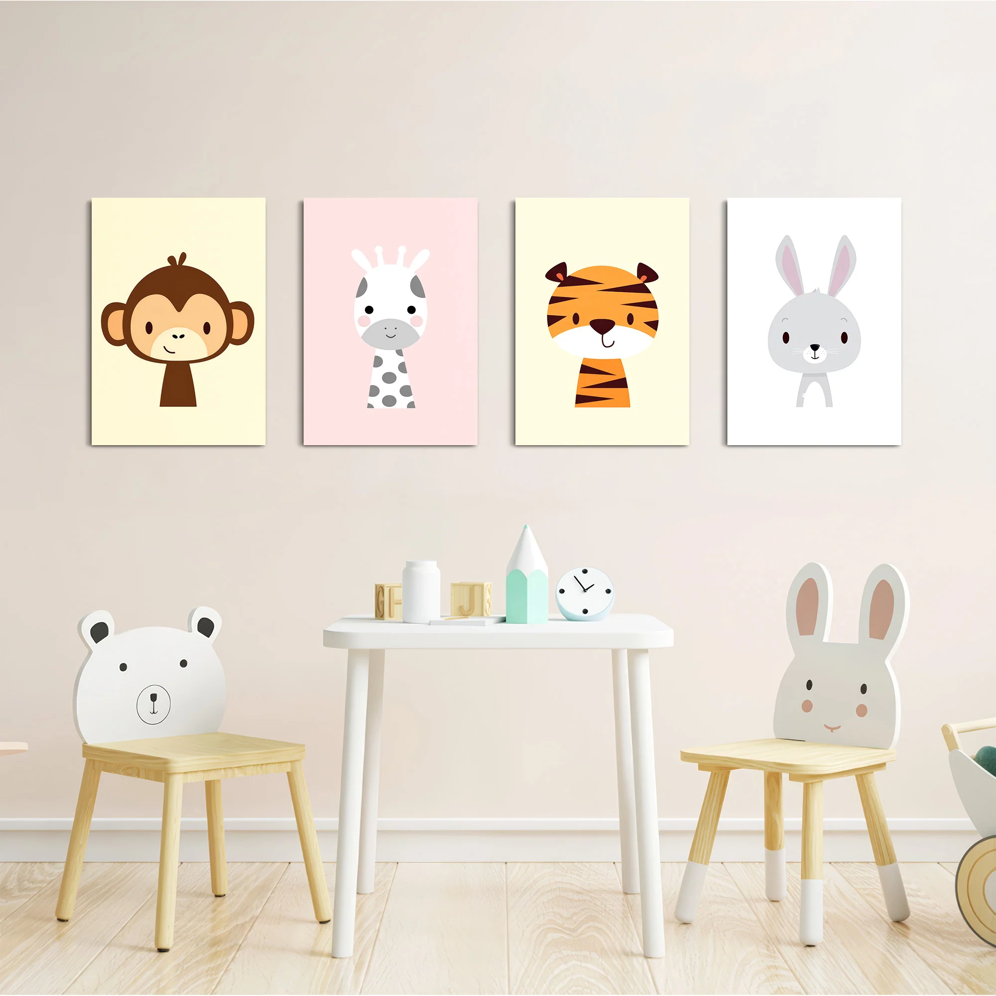 Cute Baby Animals Monkey Giraffe Tiger 4 Pieces Kids Metal Wall Art - Image 5