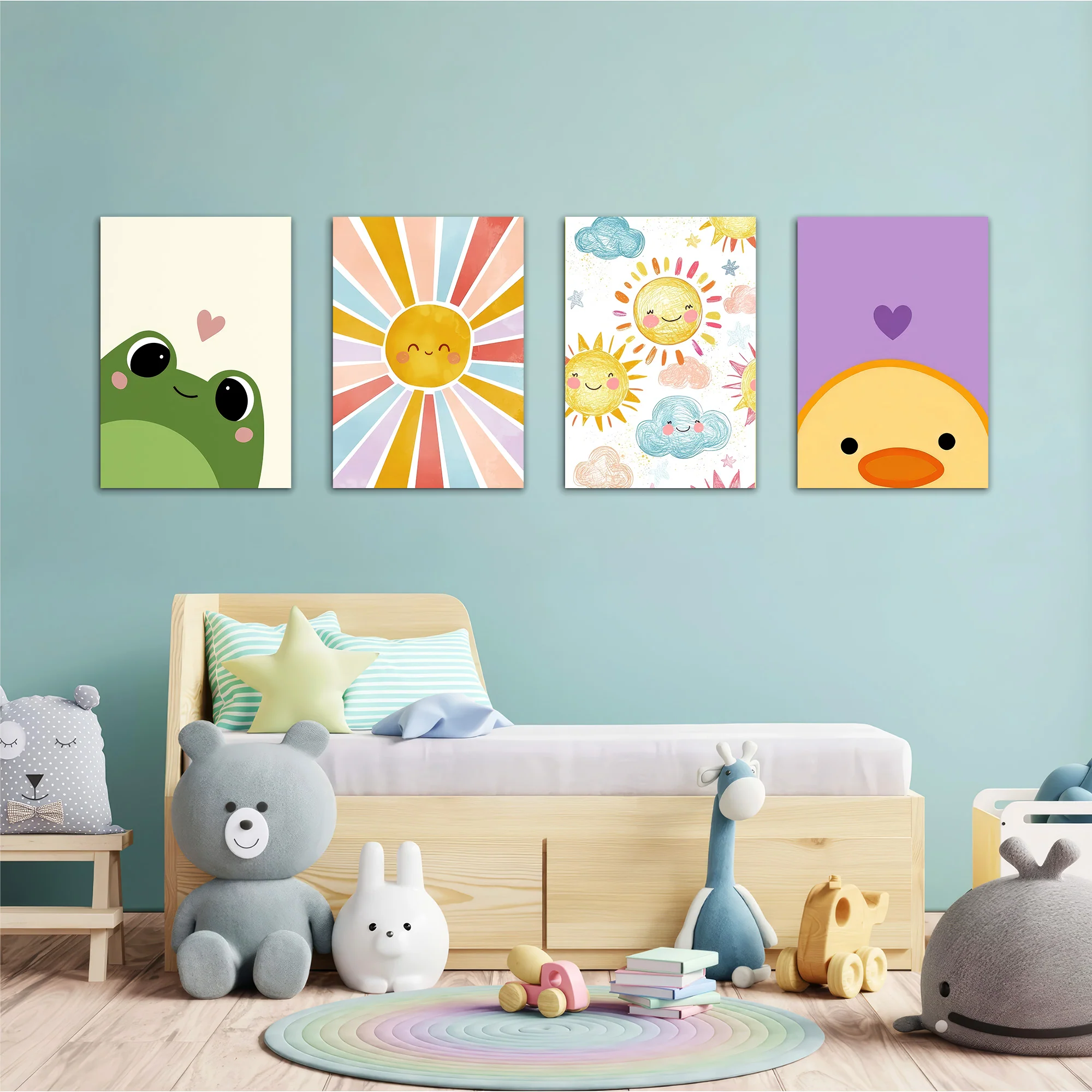 Cute Frog Sunshine Duck 4 Pieces Kids Metal Wall Art - Image 2