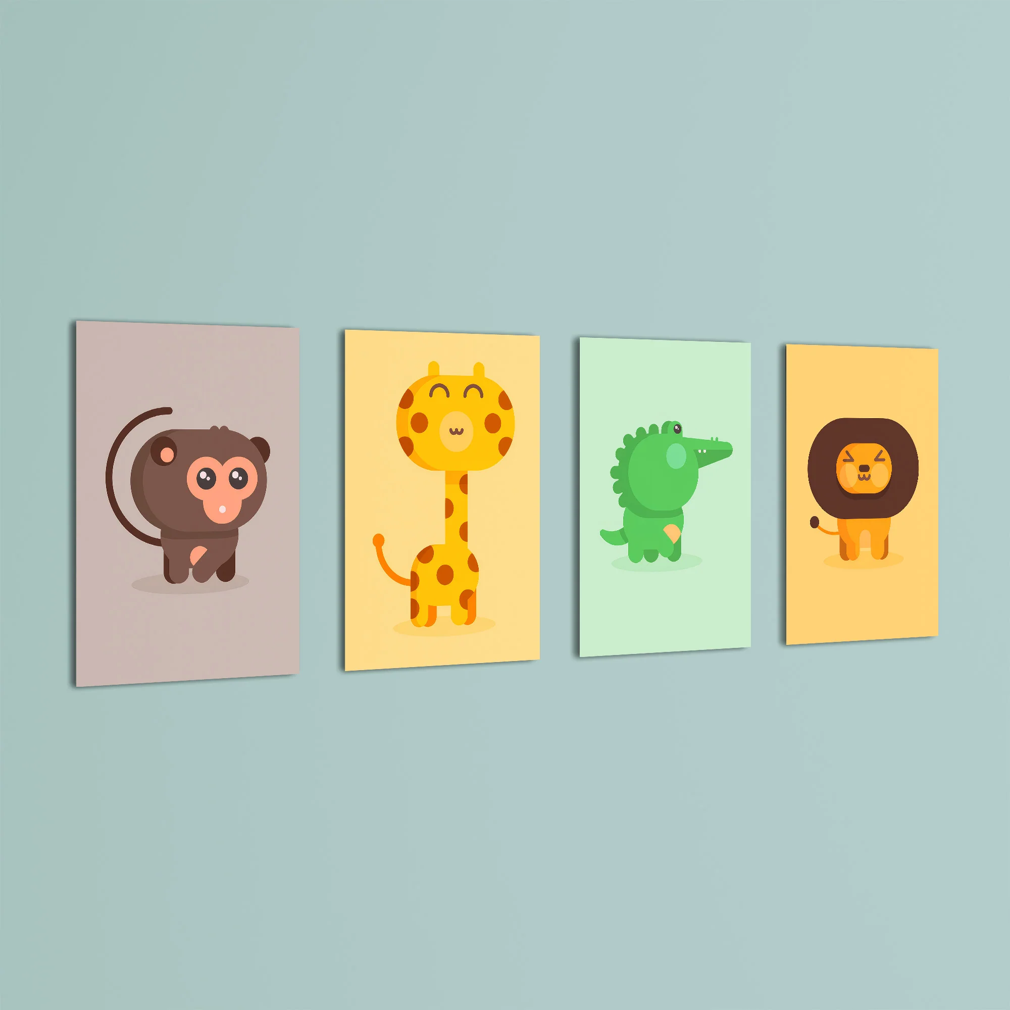 Cute Safari Animals 4 Pieces Kids Metal Wall Art