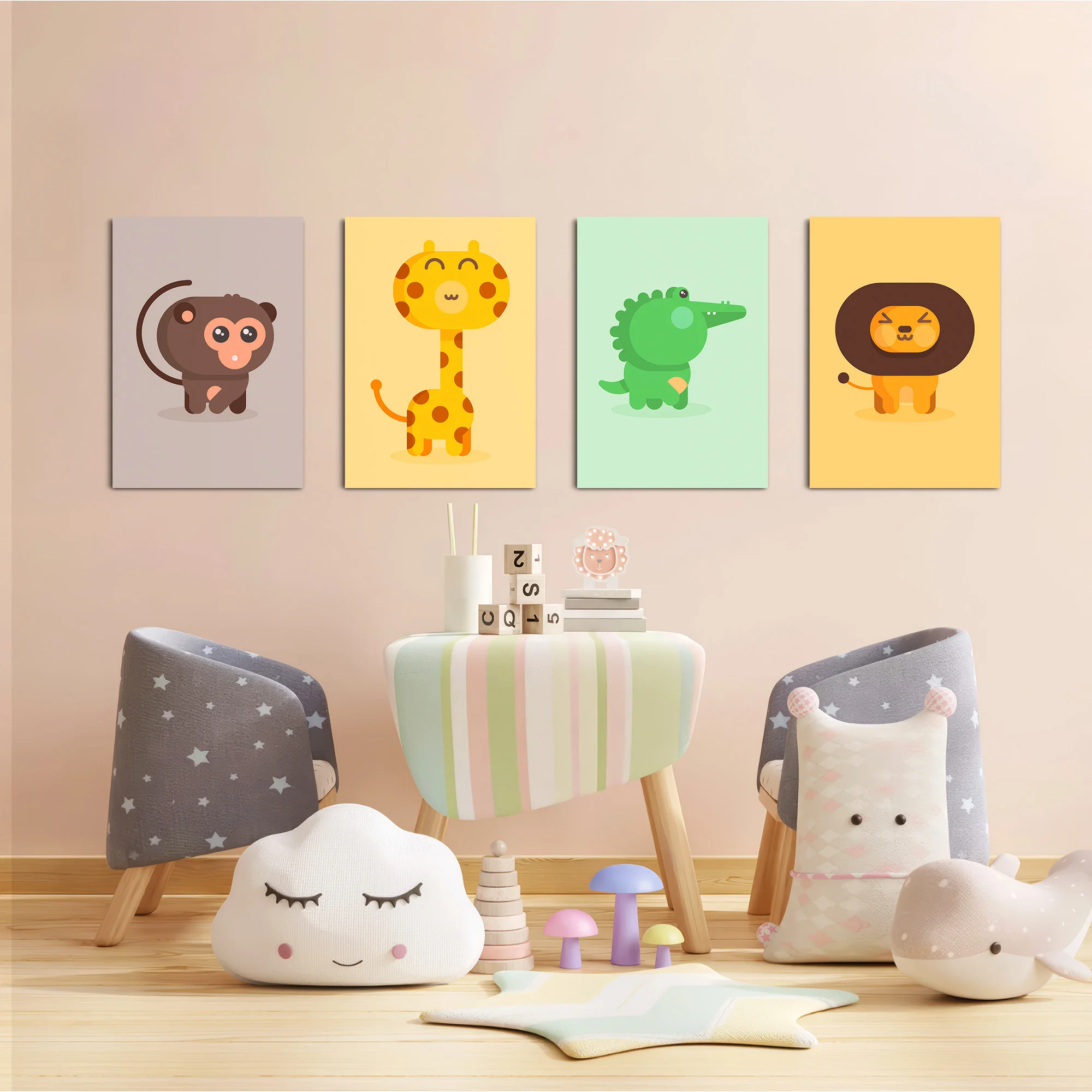 Cute Safari Animals 4 Pieces Kids Metal Wall Art - Image 6