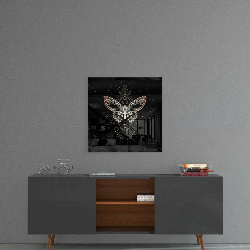 Da Vinci Style Butterfly Glass Wall Art - Image 4