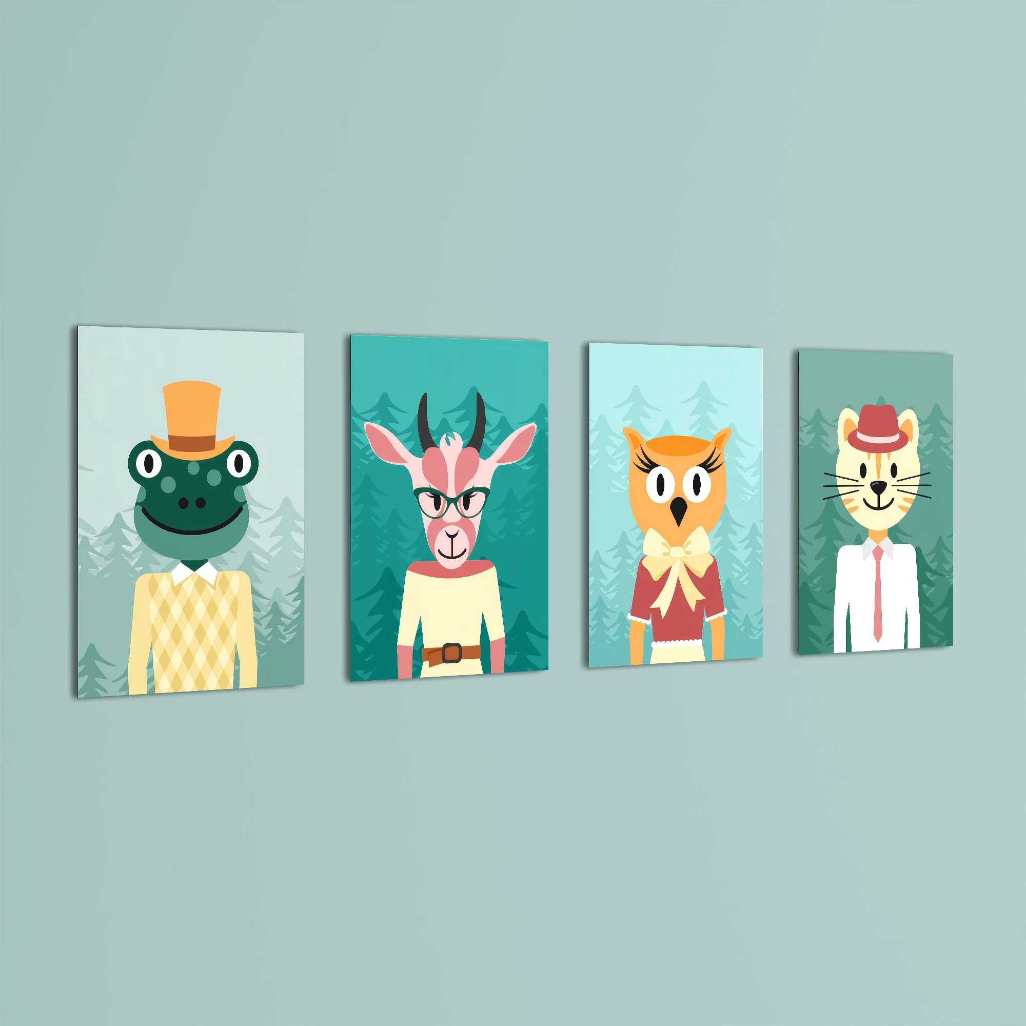 Dapper Forest Animals 4 Pieces Kids Metal Wall Art