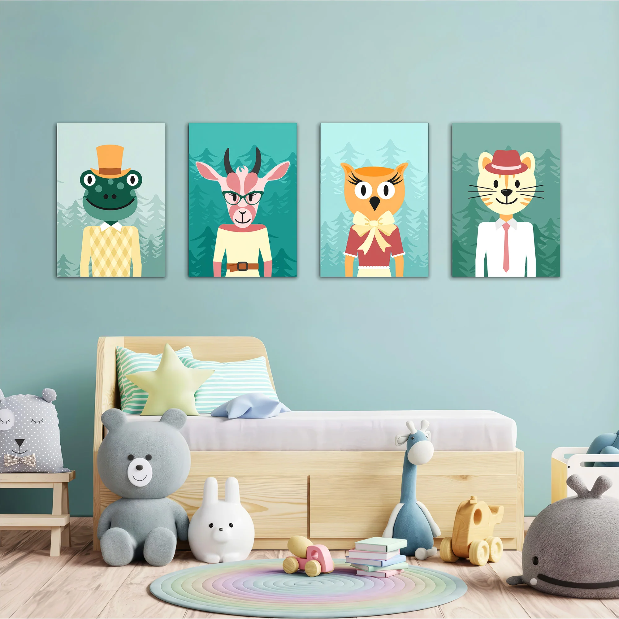 Dapper Forest Animals 4 Pieces Kids Metal Wall Art - Image 2