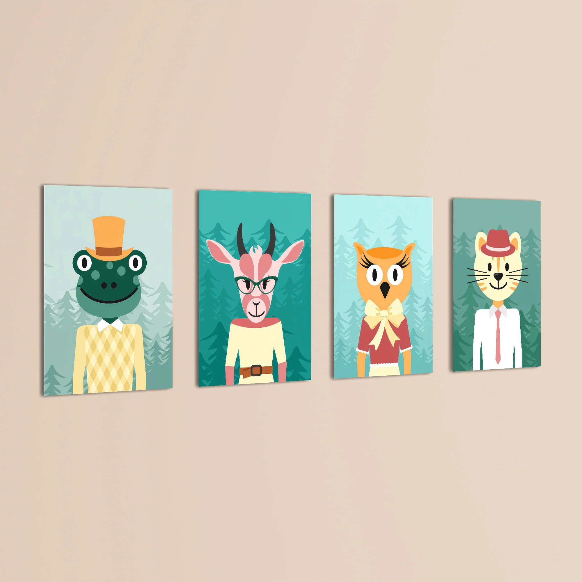Dapper Forest Animals 4 Pieces Kids Metal Wall Art - Image 3