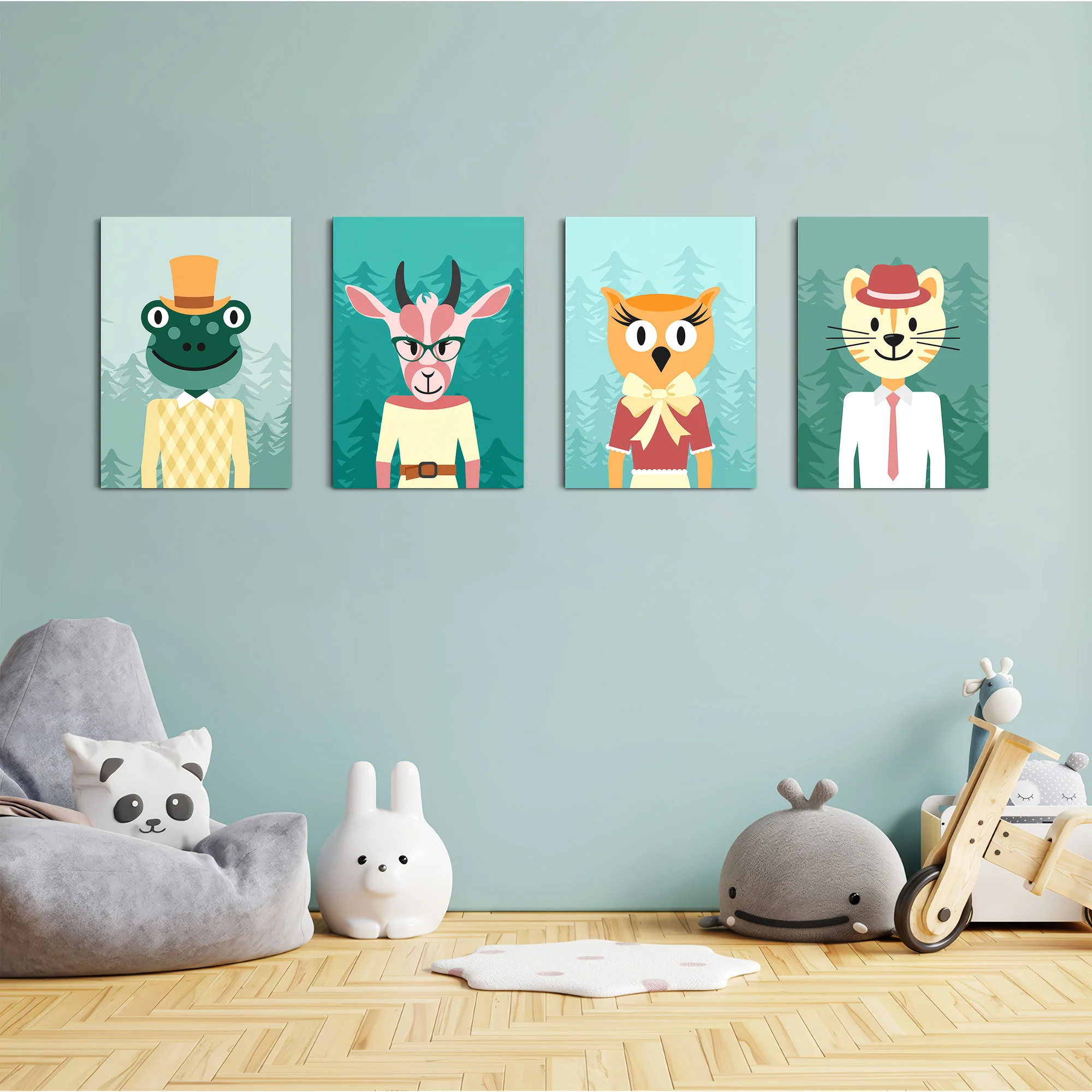 Dapper Forest Animals 4 Pieces Kids Metal Wall Art - Image 4