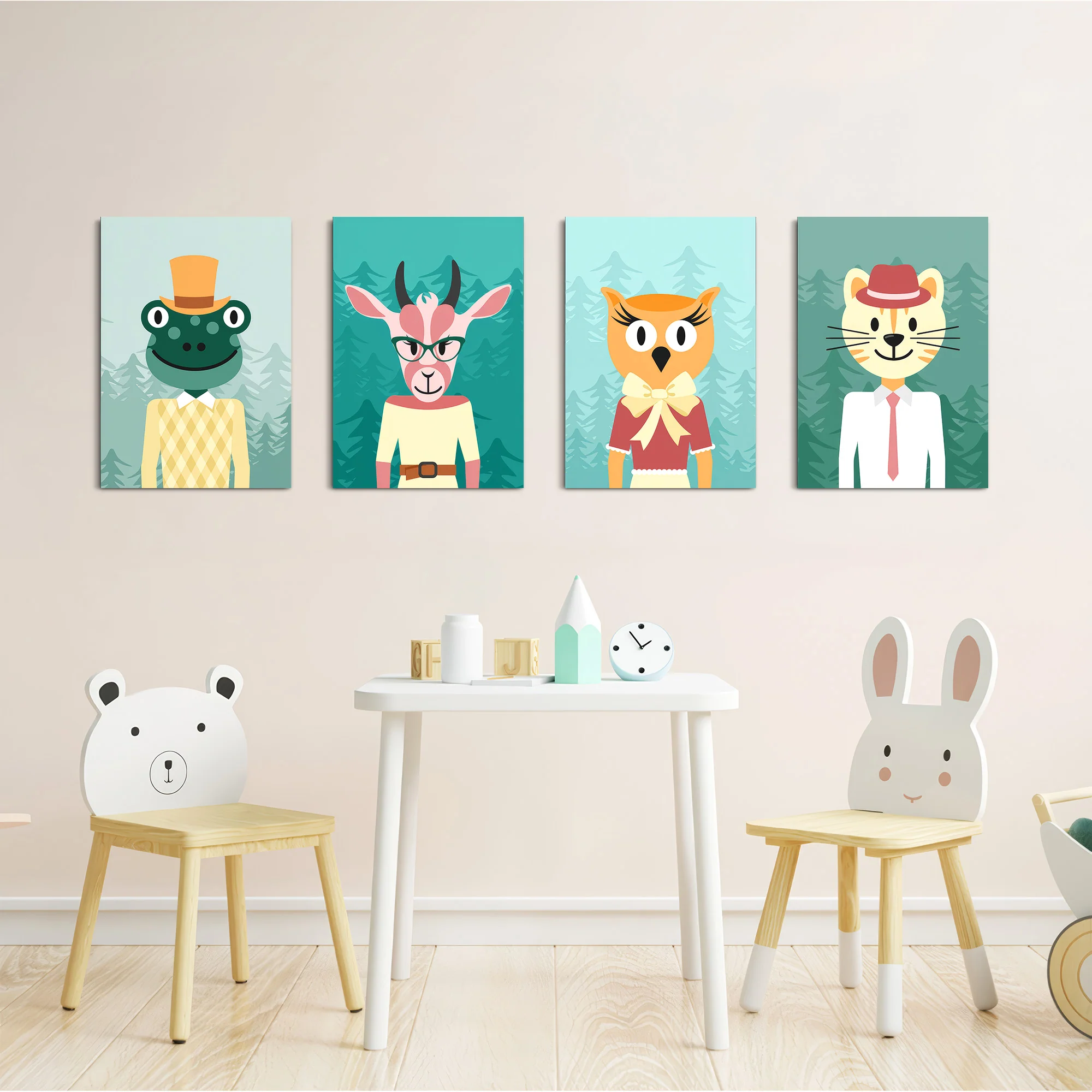 Dapper Forest Animals 4 Pieces Kids Metal Wall Art - Image 5