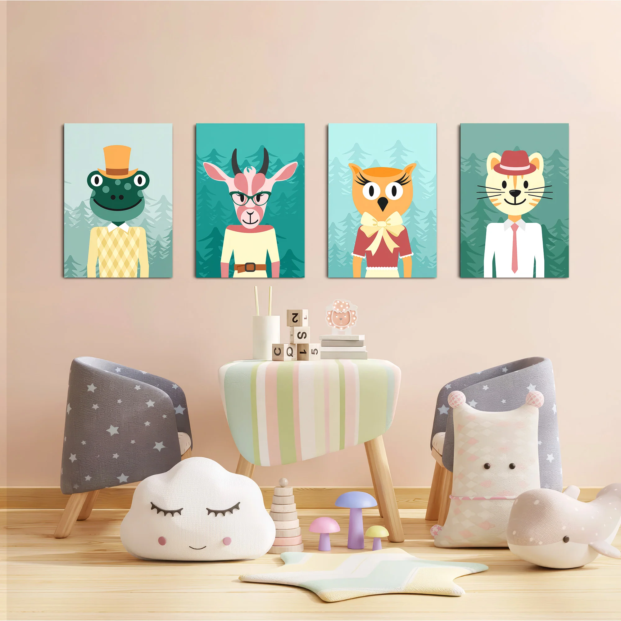 Dapper Forest Animals 4 Pieces Kids Metal Wall Art - Image 6