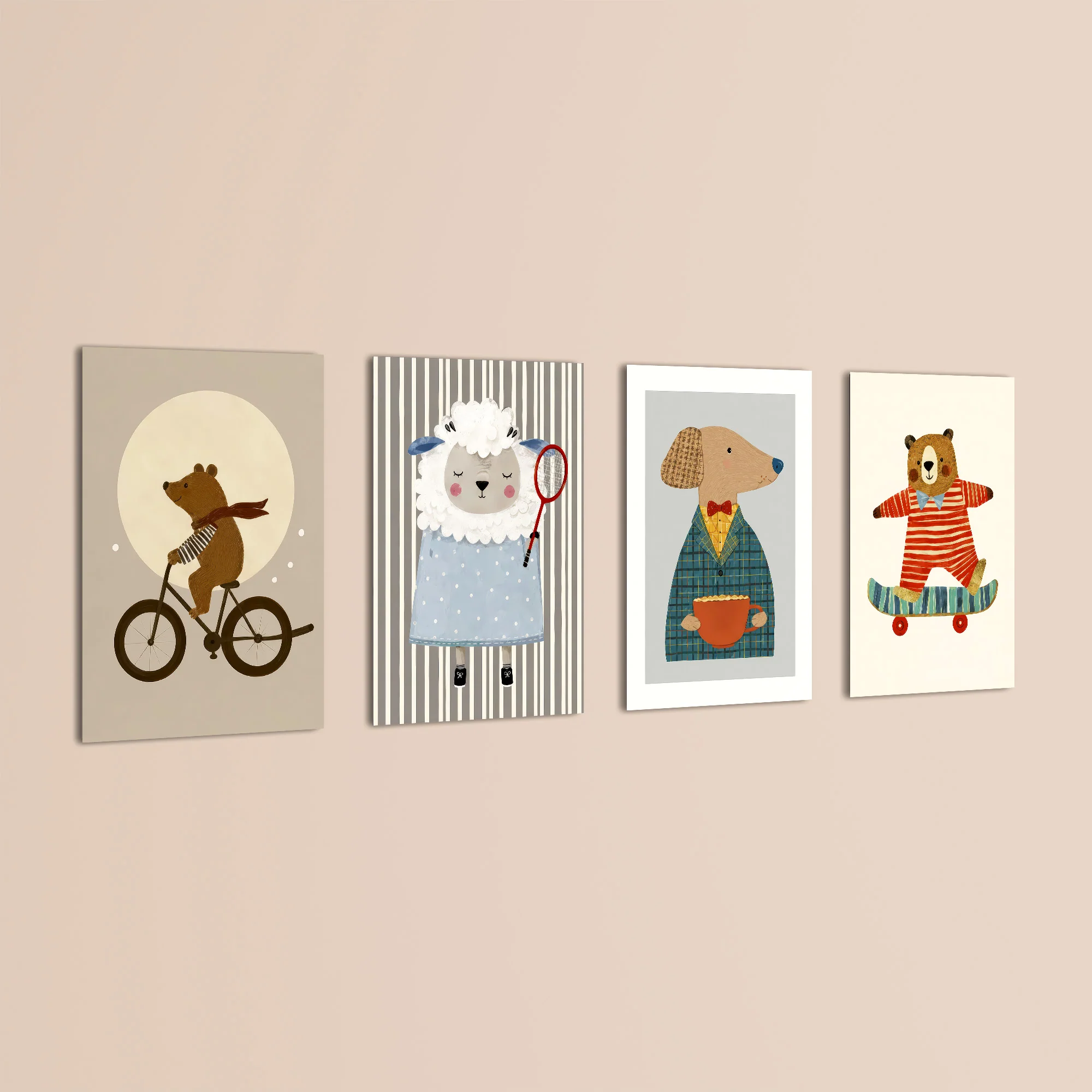 Dapper Storybook Animals 4 Pieces Kids Metal Wall Art - Image 3
