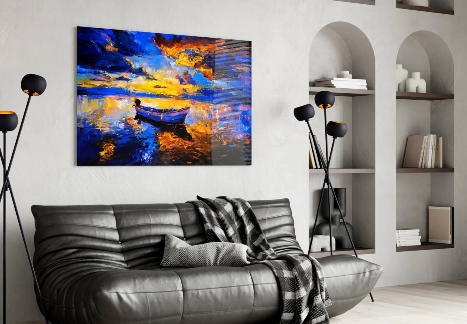 Dark Blue Sunset Glass Wall Art - Image 4