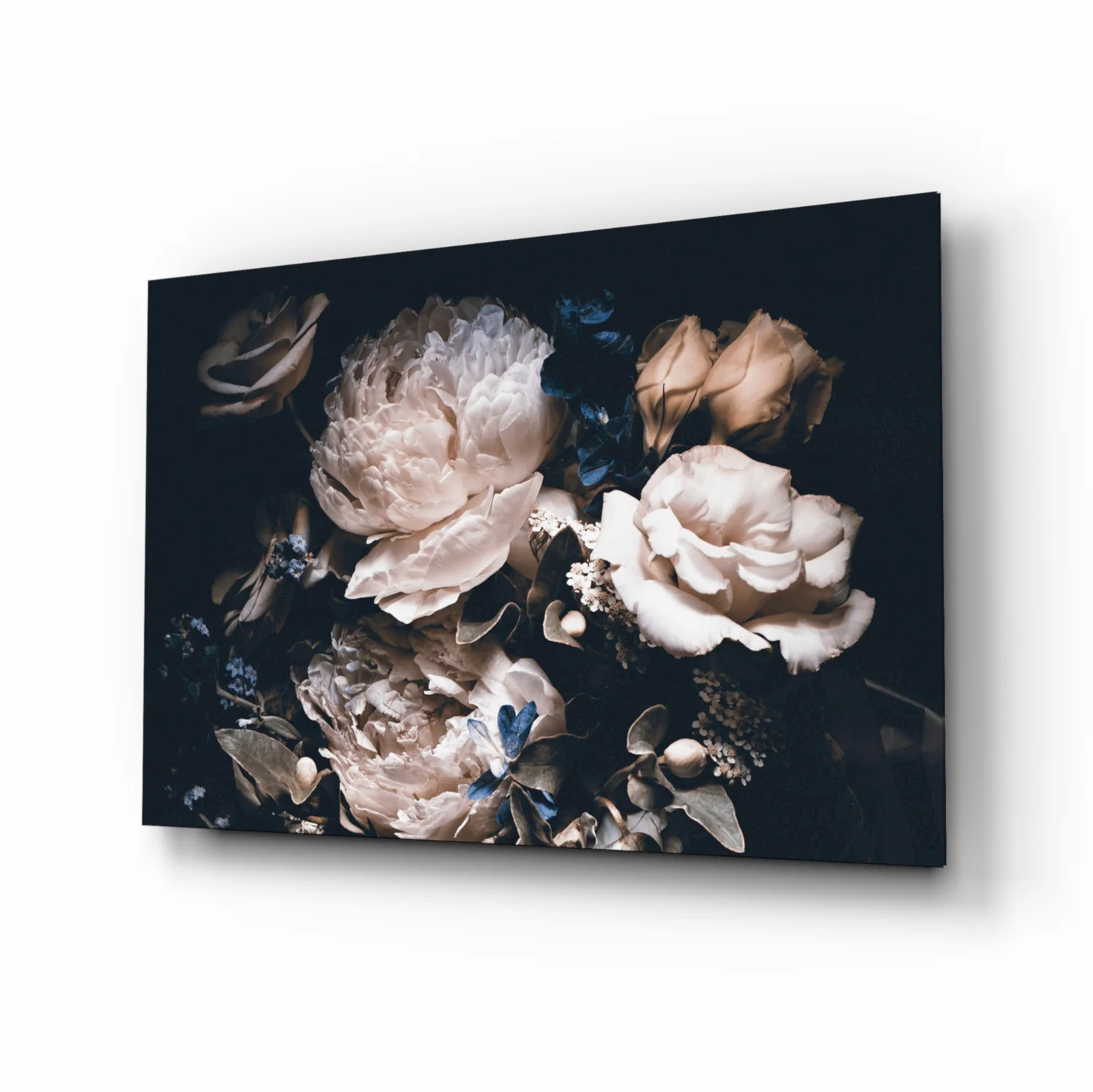 Dark Cream Peony Bouquet Glass Wall Art