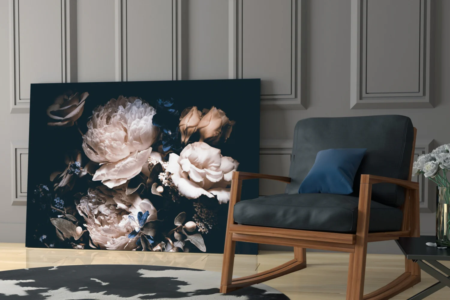 Dark Cream Peony Bouquet Glass Wall Art - Image 6