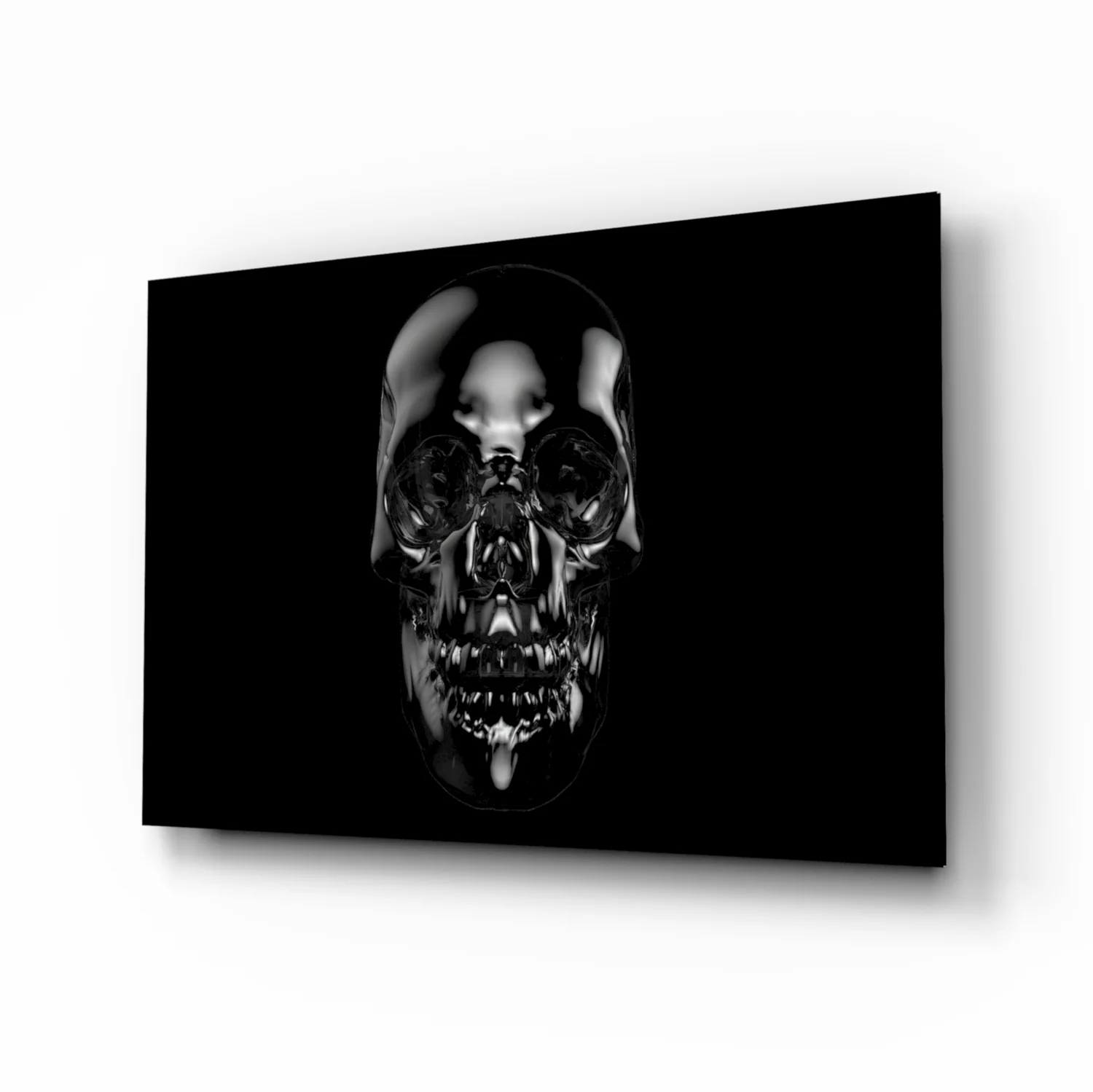 Dark Onyx Chrome Skull Glass Wall Art - Image 2