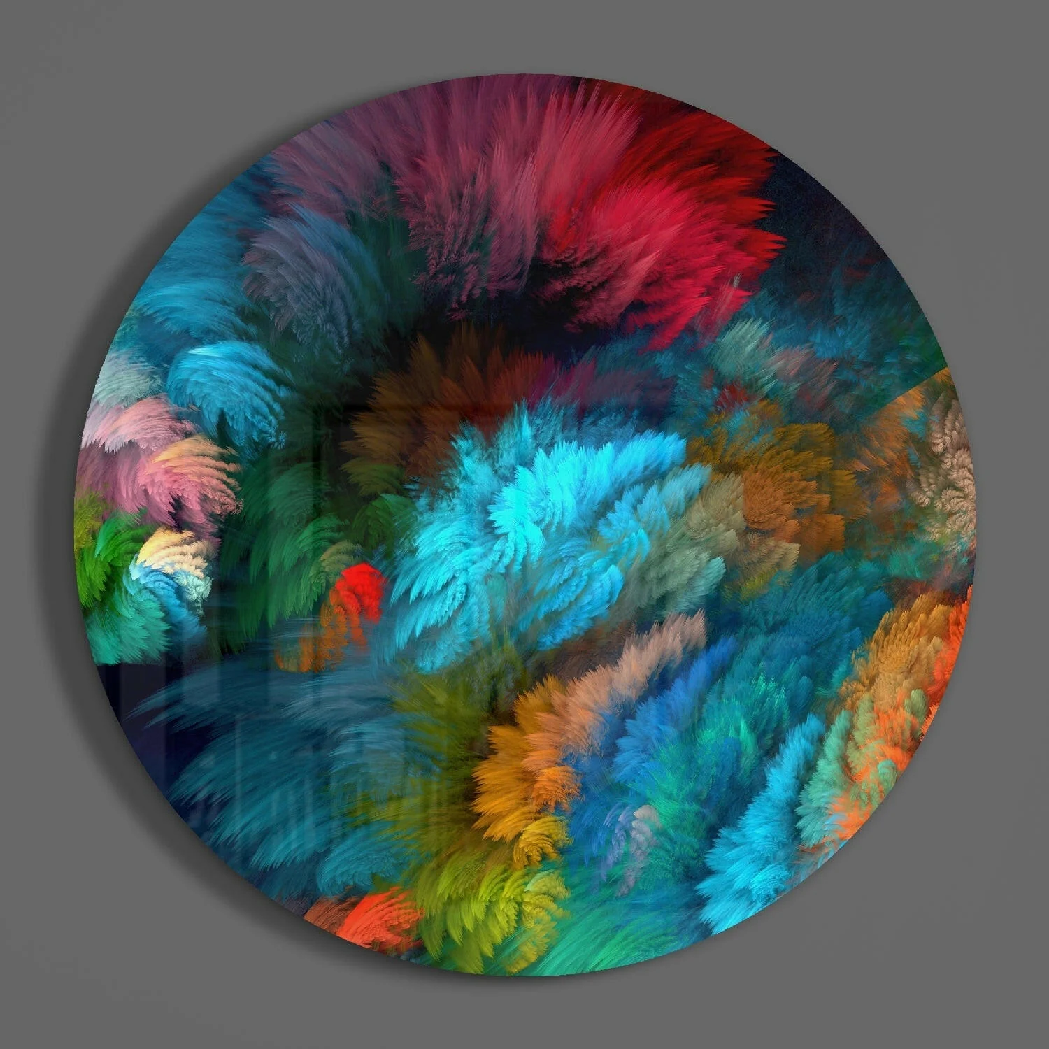 Dark Rainbow Feather Round Glass Wall Art - Image 3