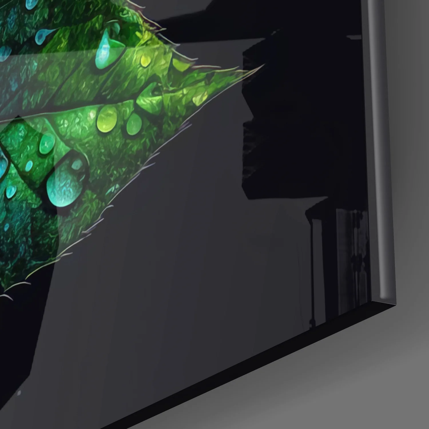 Dewdrop Golden Rose Black Glass Wall Art - Image 3