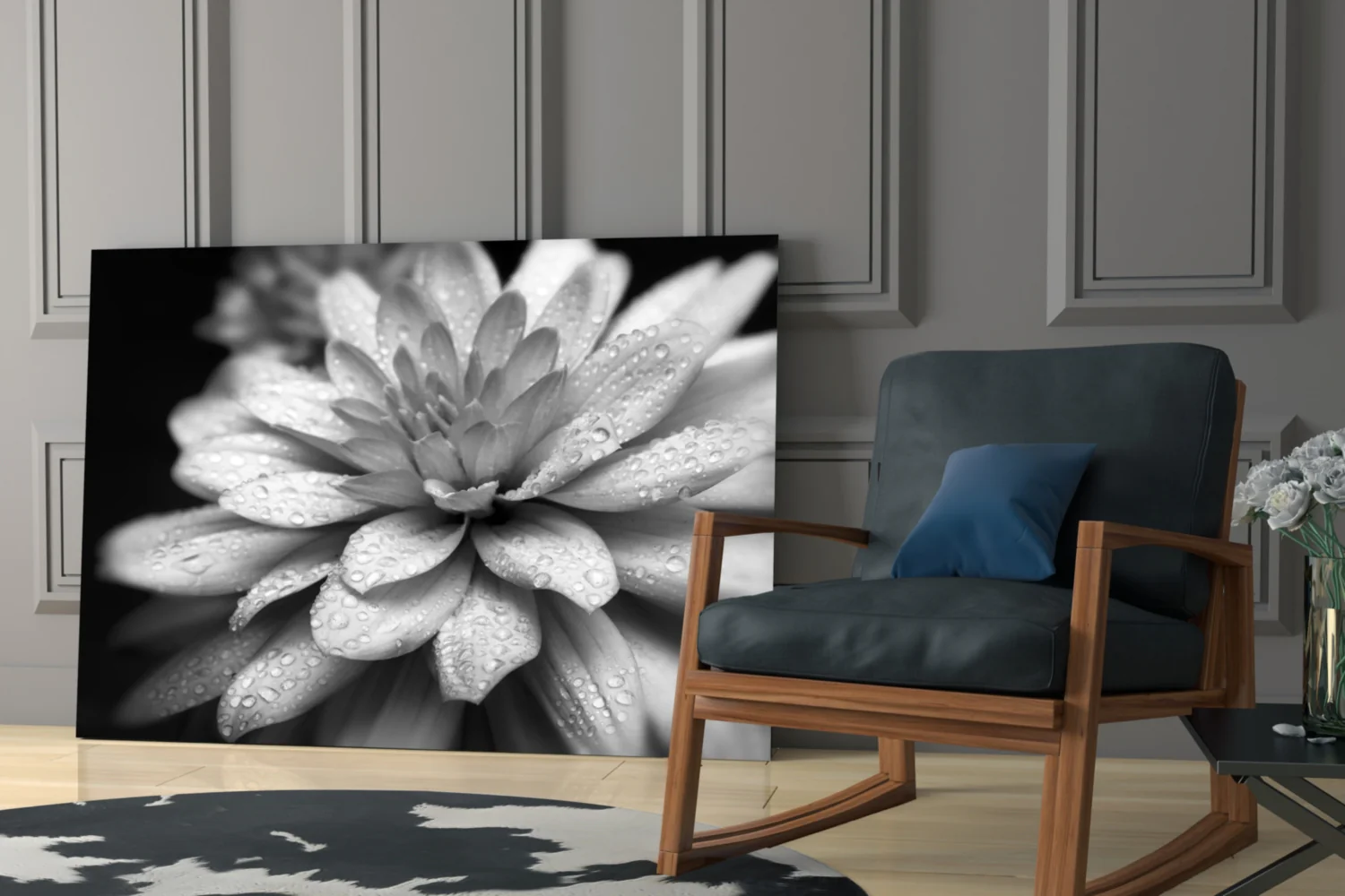Dewy Gray Dahlia Macro Glass Wall Art - Image 7