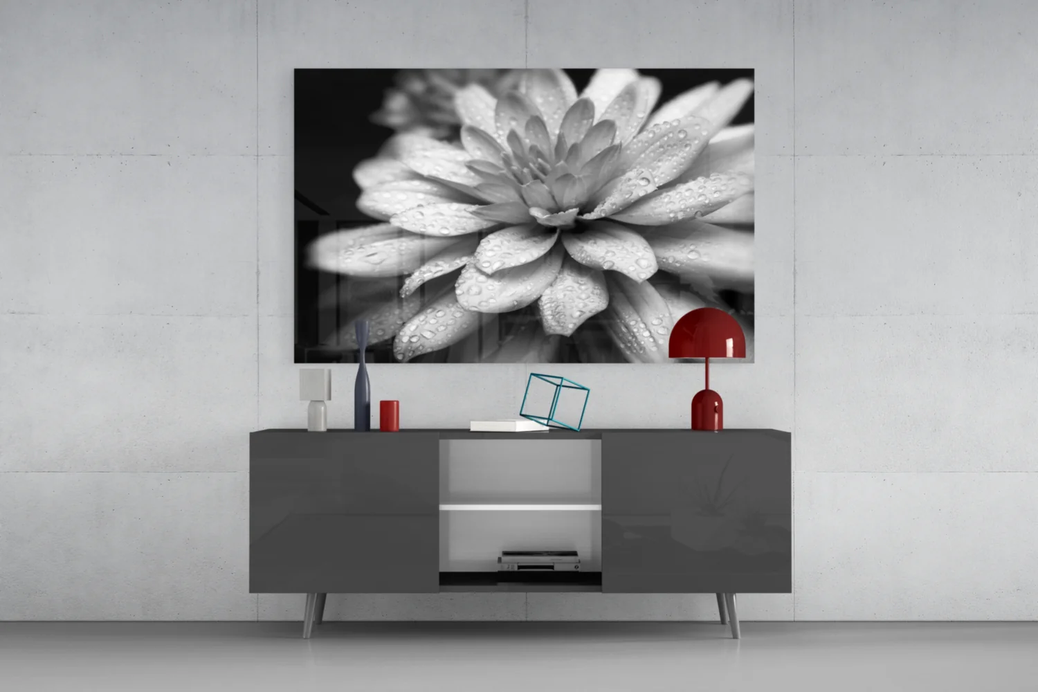 Dewy Gray Dahlia Macro Glass Wall Art - Image 9