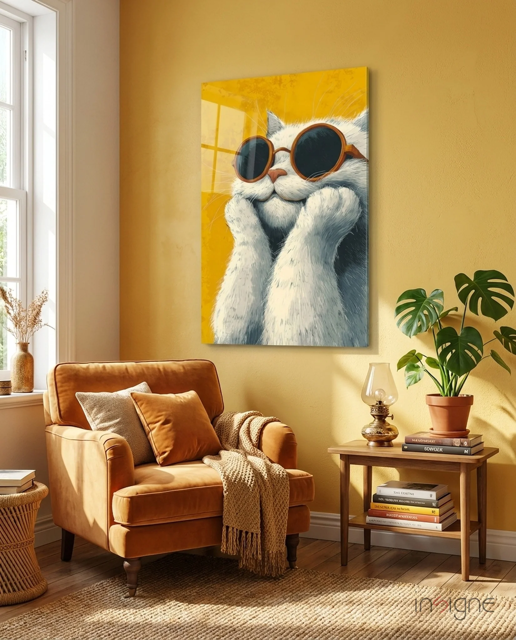 Cool Cat in Shades Glass Wall Art