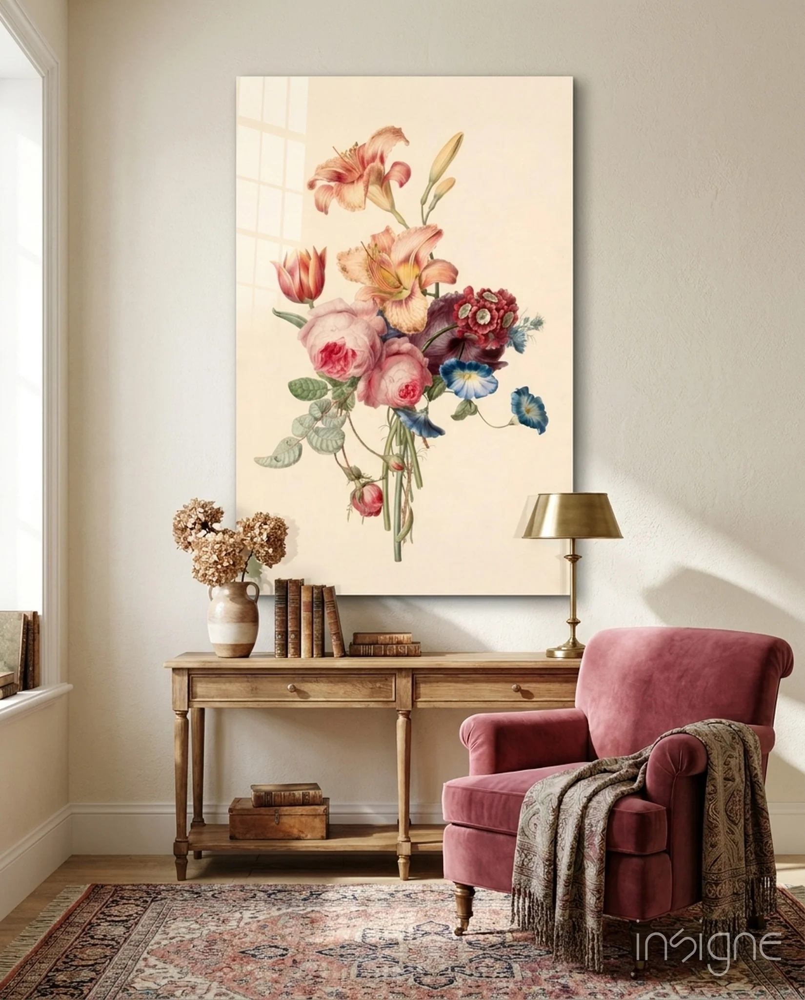 Elegant Floral Bouquet Glass Wall Art