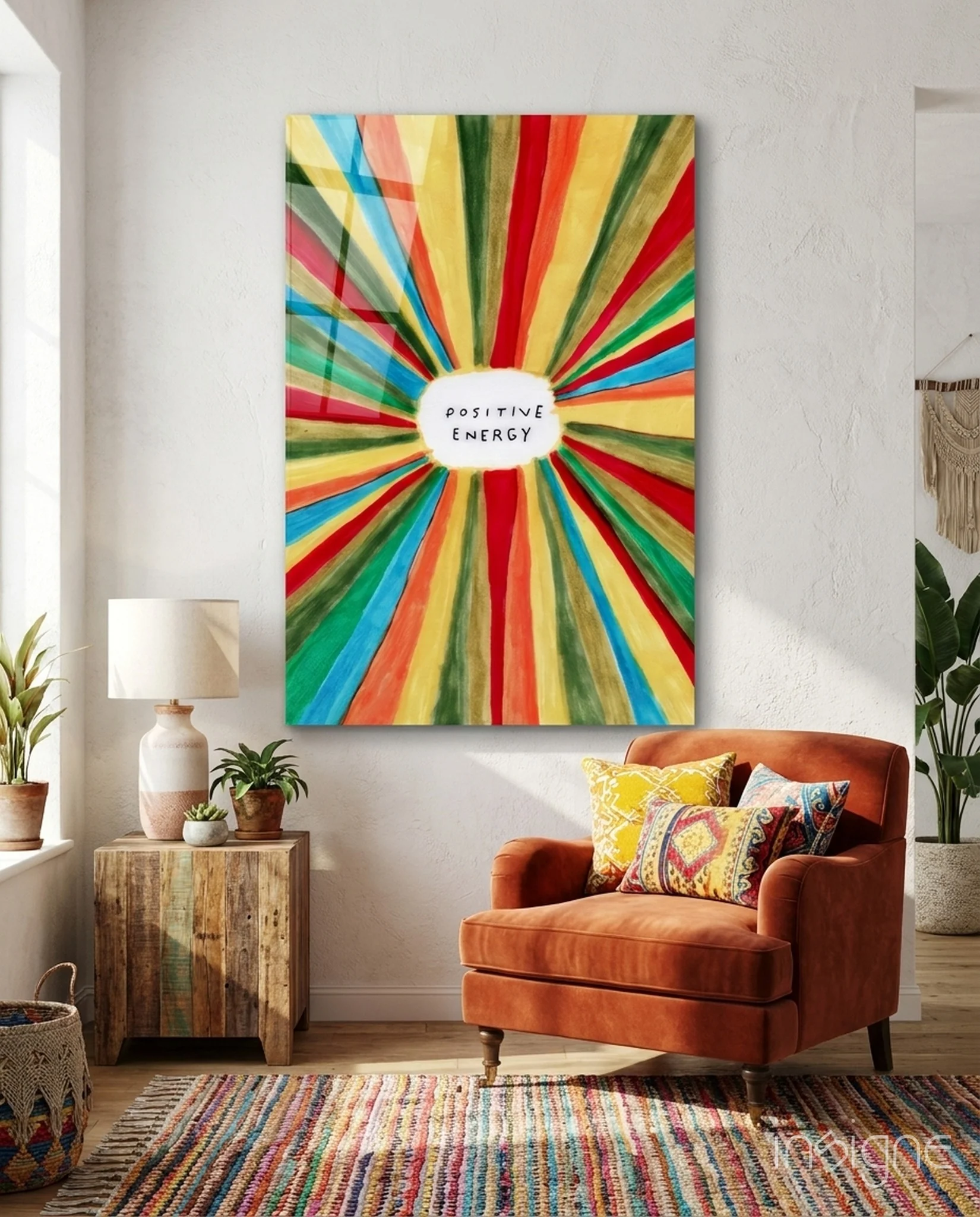 Radiant Positive Energy Burst Glass Wall Art