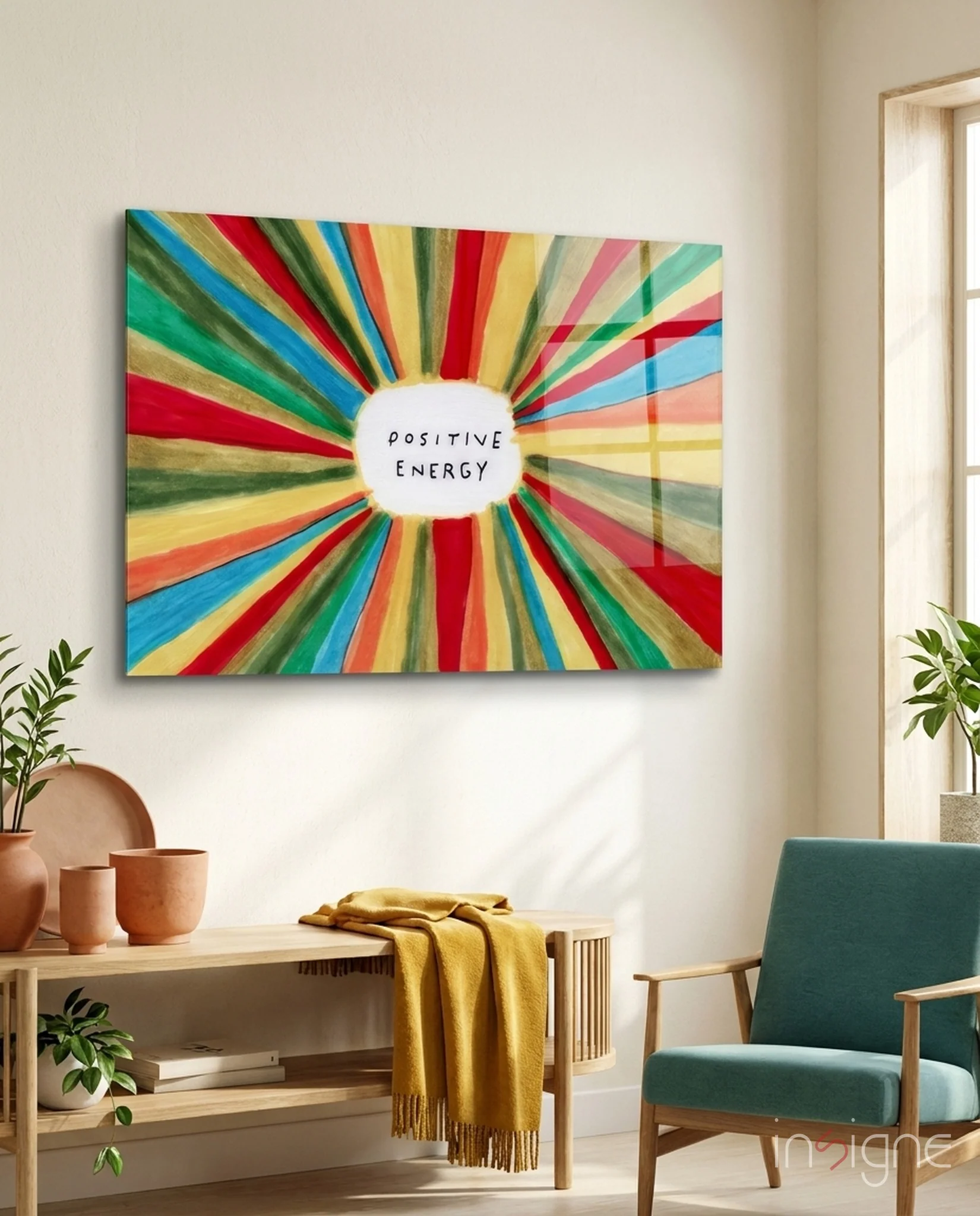 Radiant Positive Energy Burst Glass Wall Art
