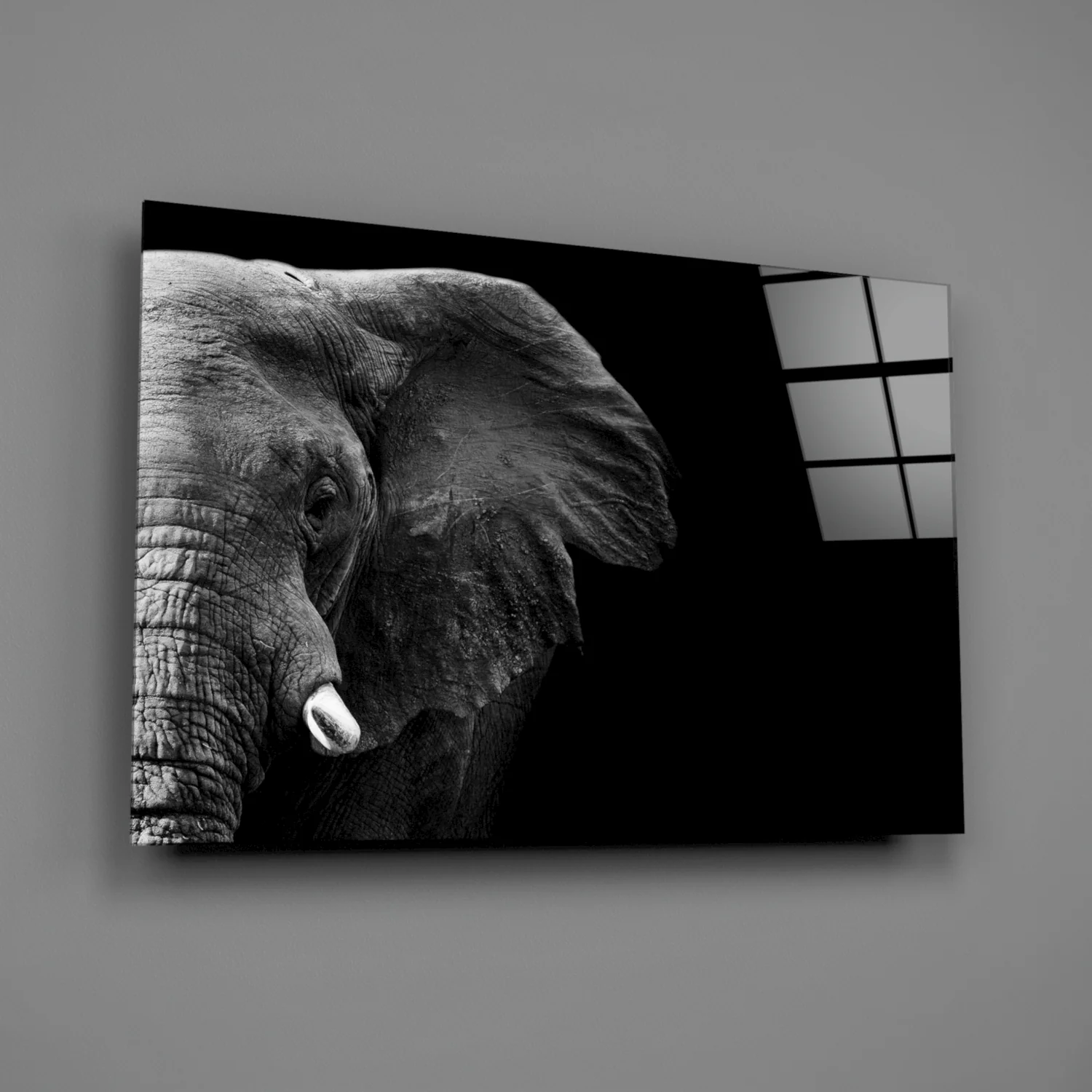 Dramatic Black Background Elephant Glass Wall Art - Image 2