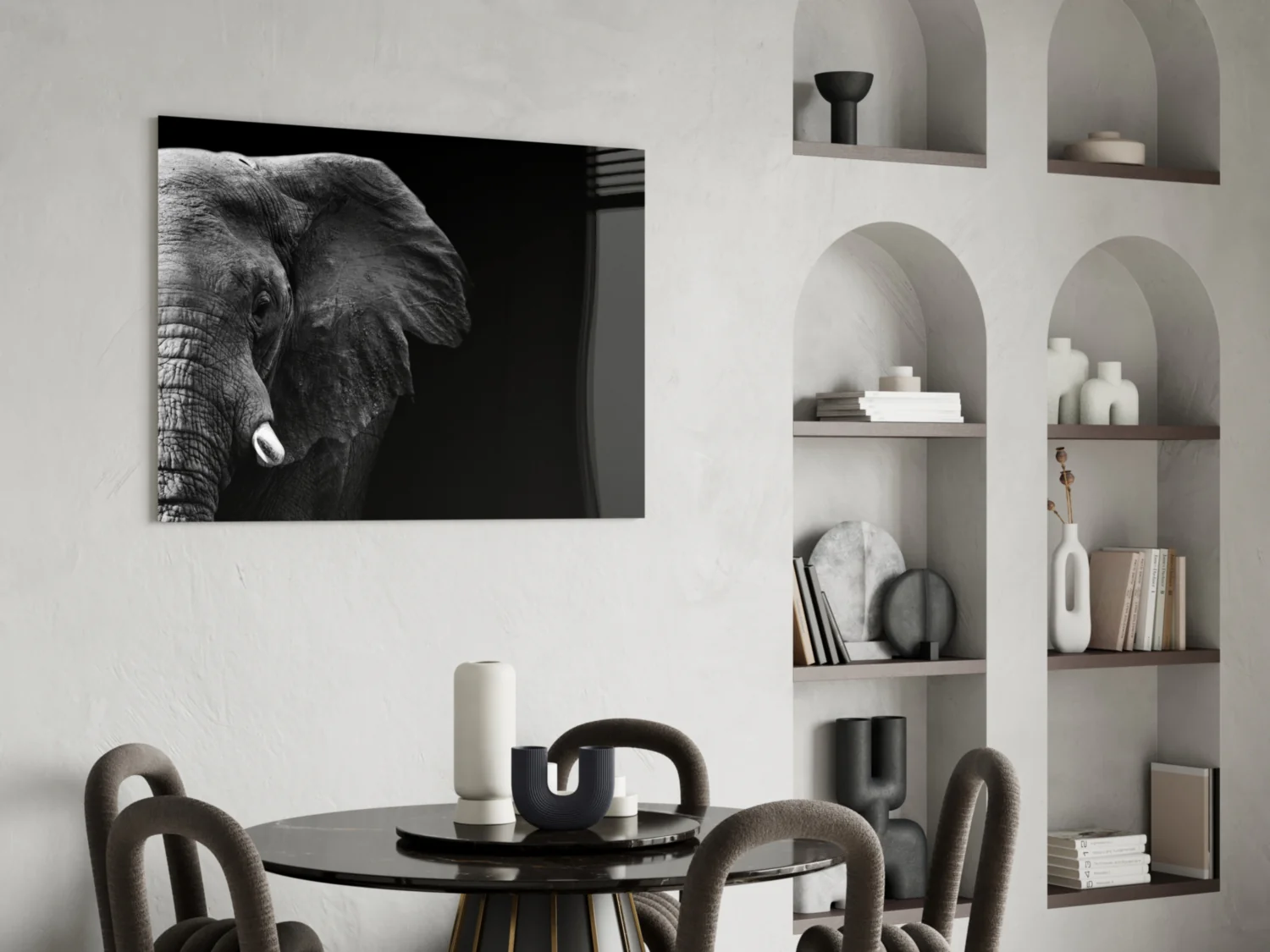 Dramatic Black Background Elephant Glass Wall Art - Image 5