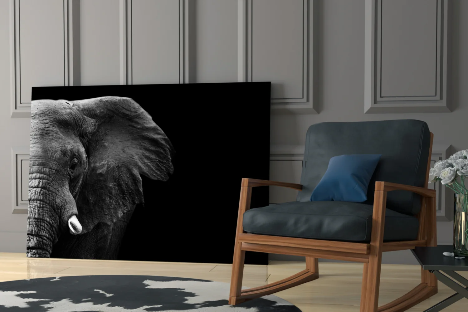 Dramatic Black Background Elephant Glass Wall Art - Image 6