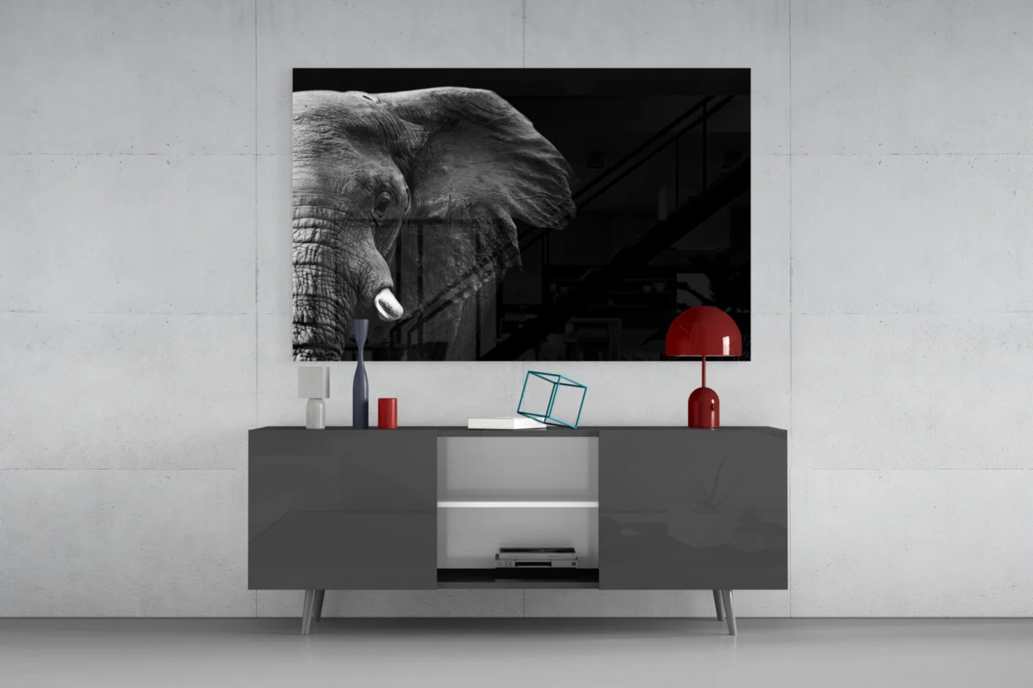 Dramatic Black Background Elephant Glass Wall Art - Image 8