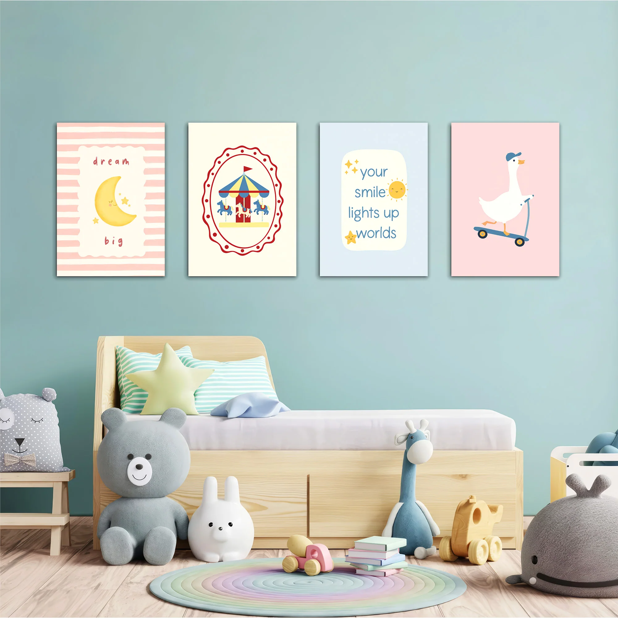 Dream Big Carousel Goose 4 Pieces Kids Metal Wall Art - Image 2