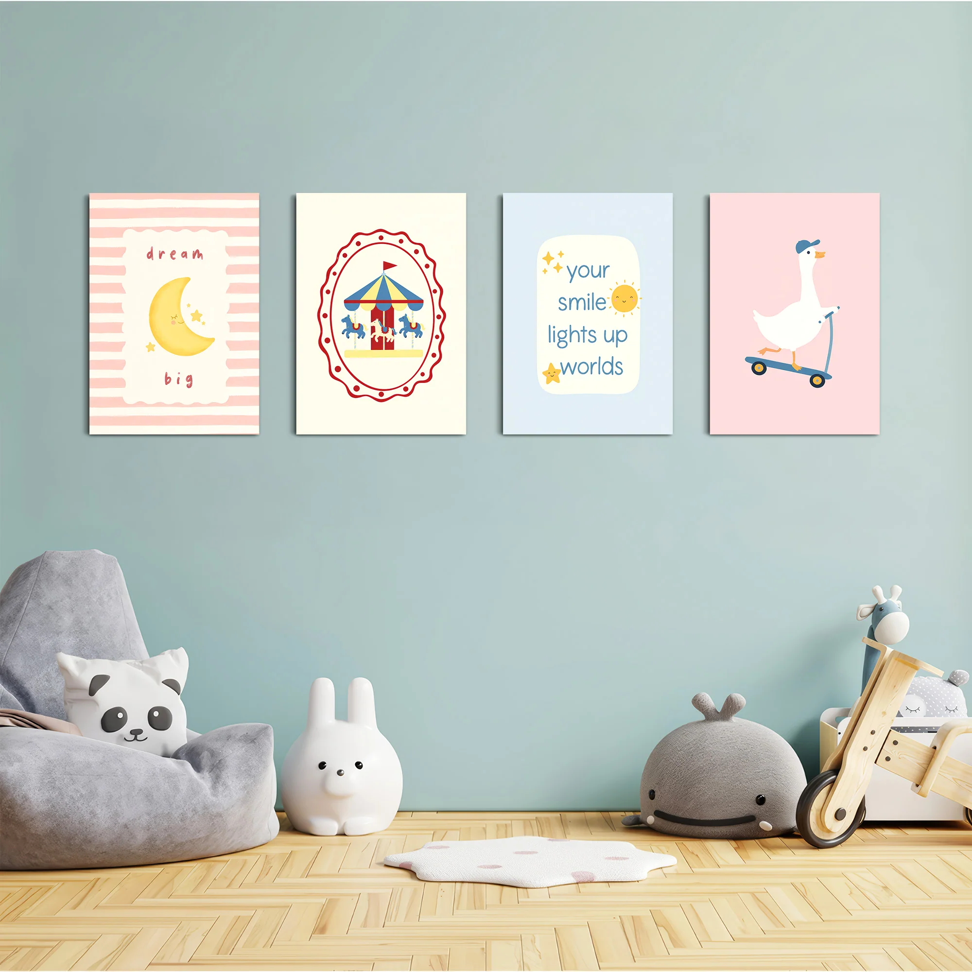 Dream Big Carousel Goose 4 Pieces Kids Metal Wall Art - Image 4
