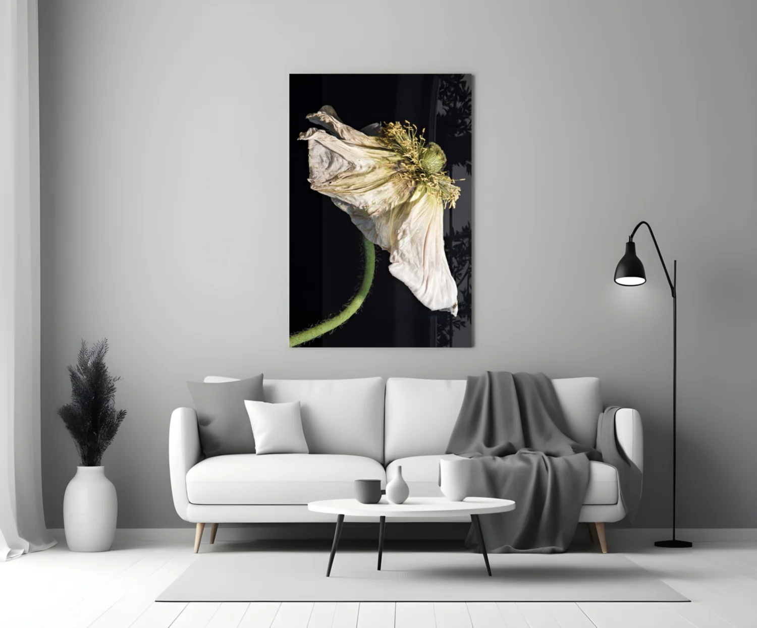 Dried White Poppy Stem Glass Wall Art - Image 4