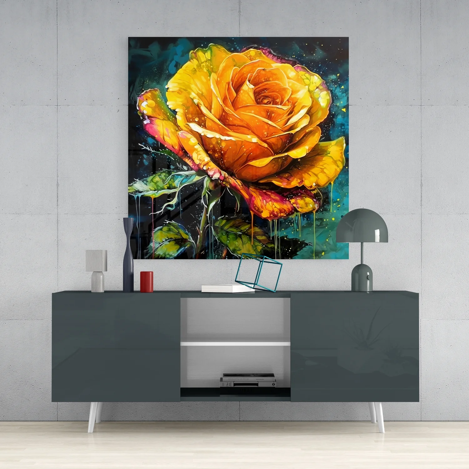 Dripping Gold Rose Painting Glass Wall Art - Image 4