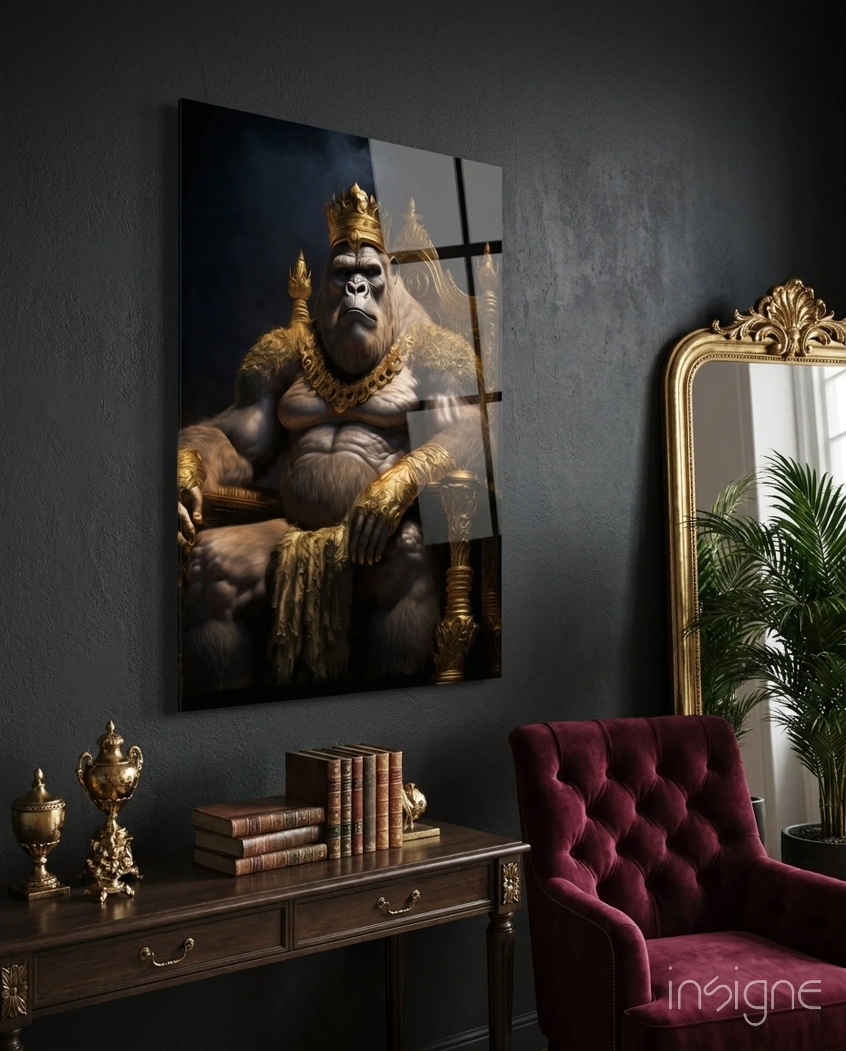 Ape King in Throne Glass Wall Art || Designer Collection