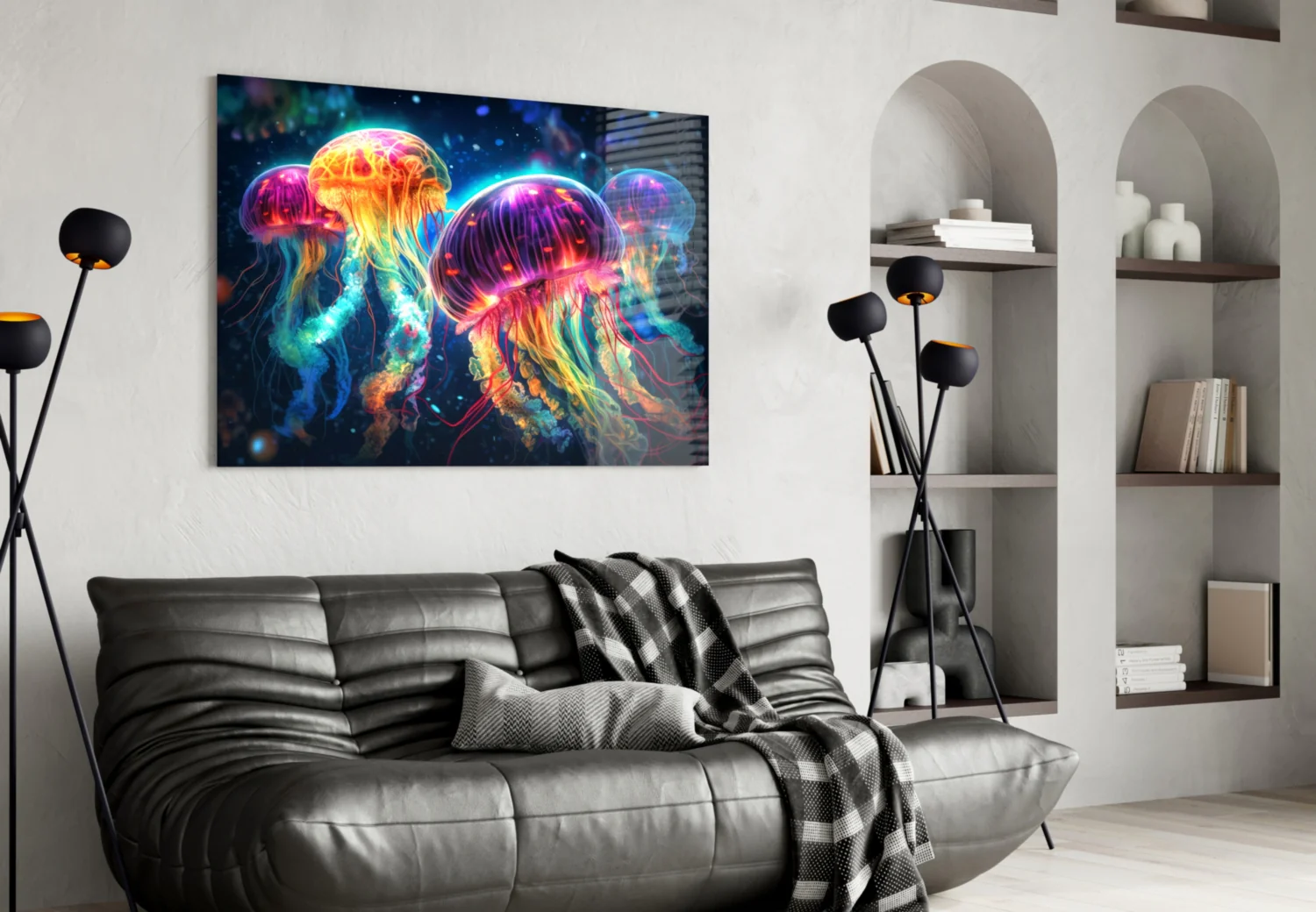 Neon Jellyfish Glass Wall Art || Designer Collection - Image 4