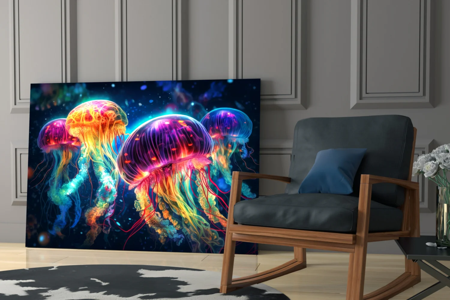 Neon Jellyfish Glass Wall Art || Designer Collection - Image 6