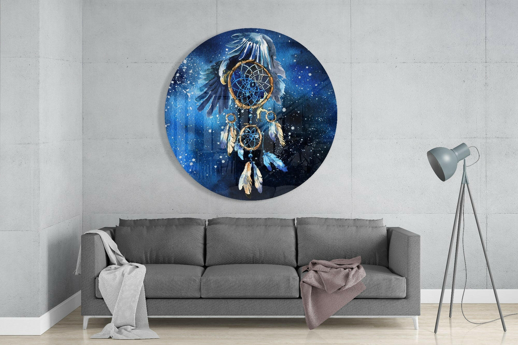 Eagle Dreamcatcher Blue Cosmos Glass Wall Art - Image 2