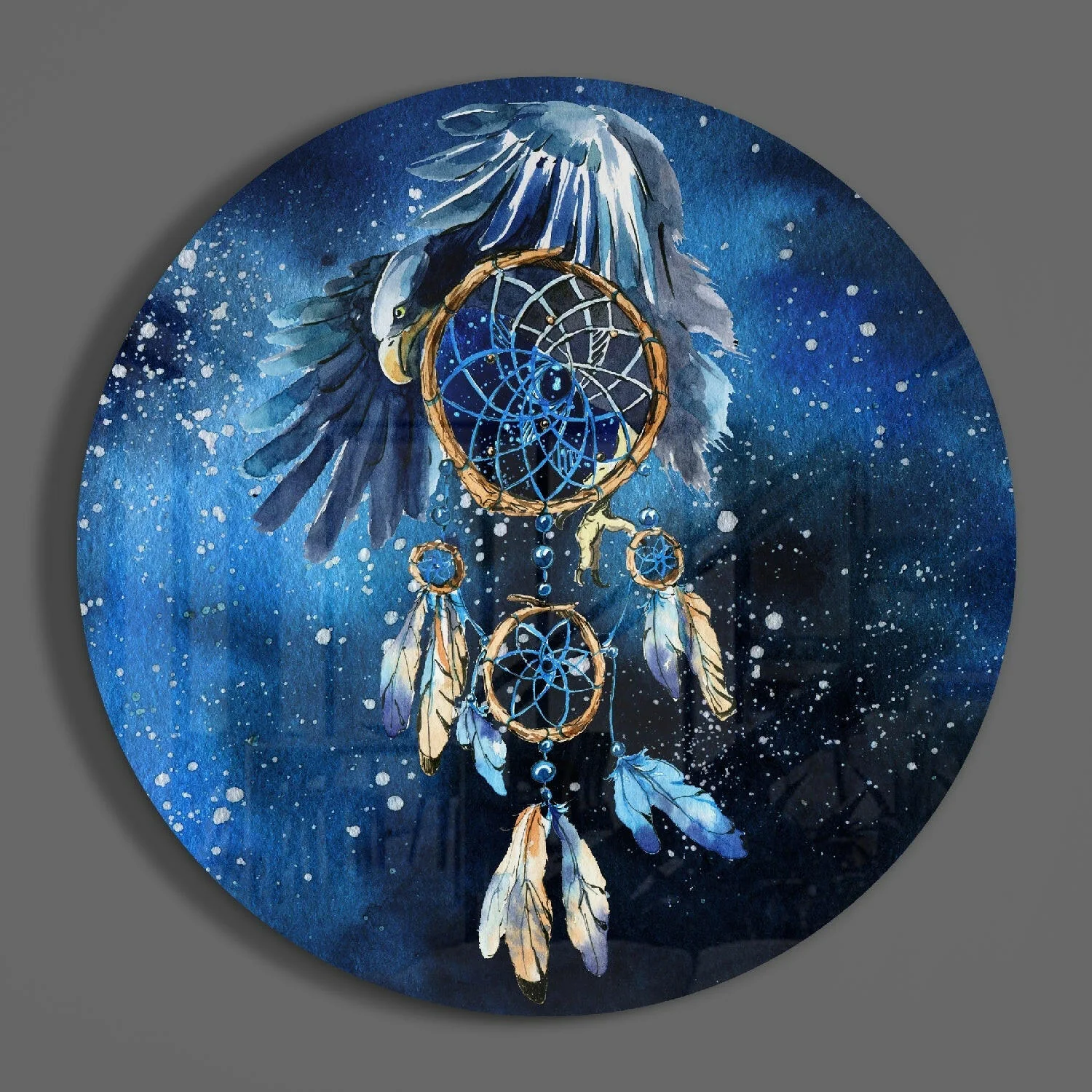Eagle Dreamcatcher Blue Cosmos Glass Wall Art - Image 3