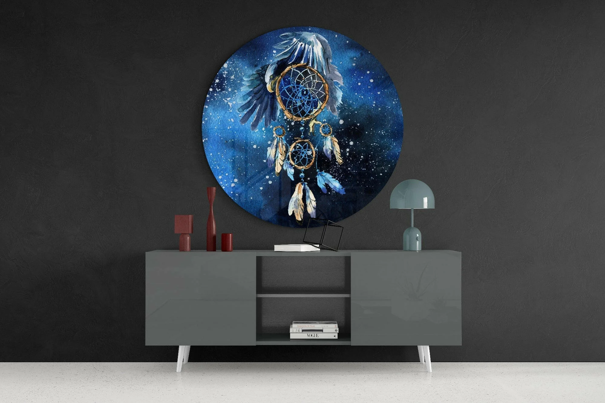 Eagle Dreamcatcher Blue Cosmos Glass Wall Art - Image 4