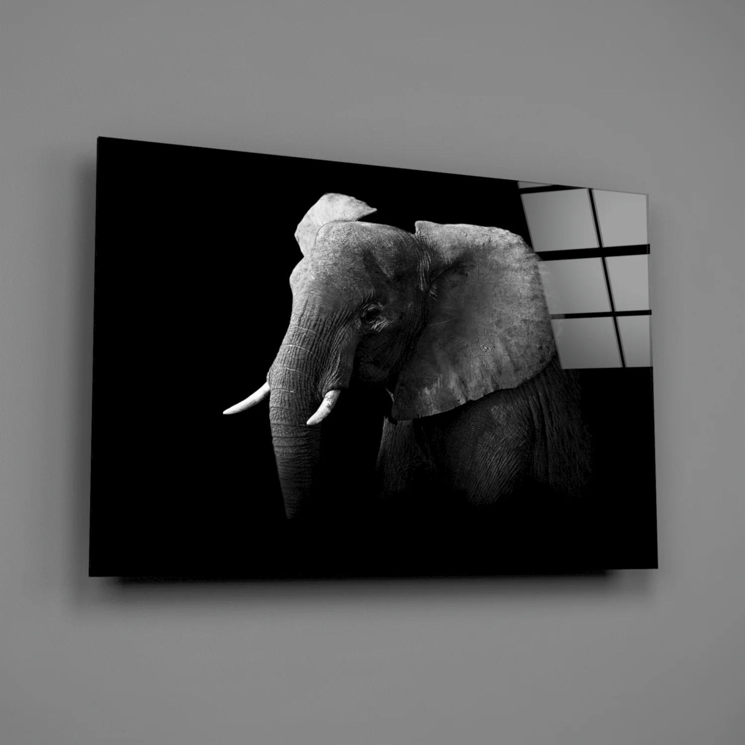 Ear Detail Black and White Elephant Glass Wall Art - Image 2
