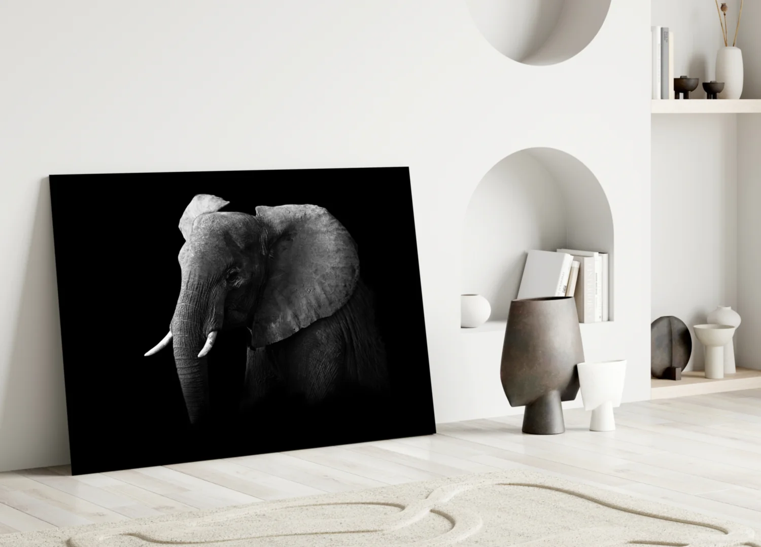 Ear Detail Black and White Elephant Glass Wall Art - Image 3